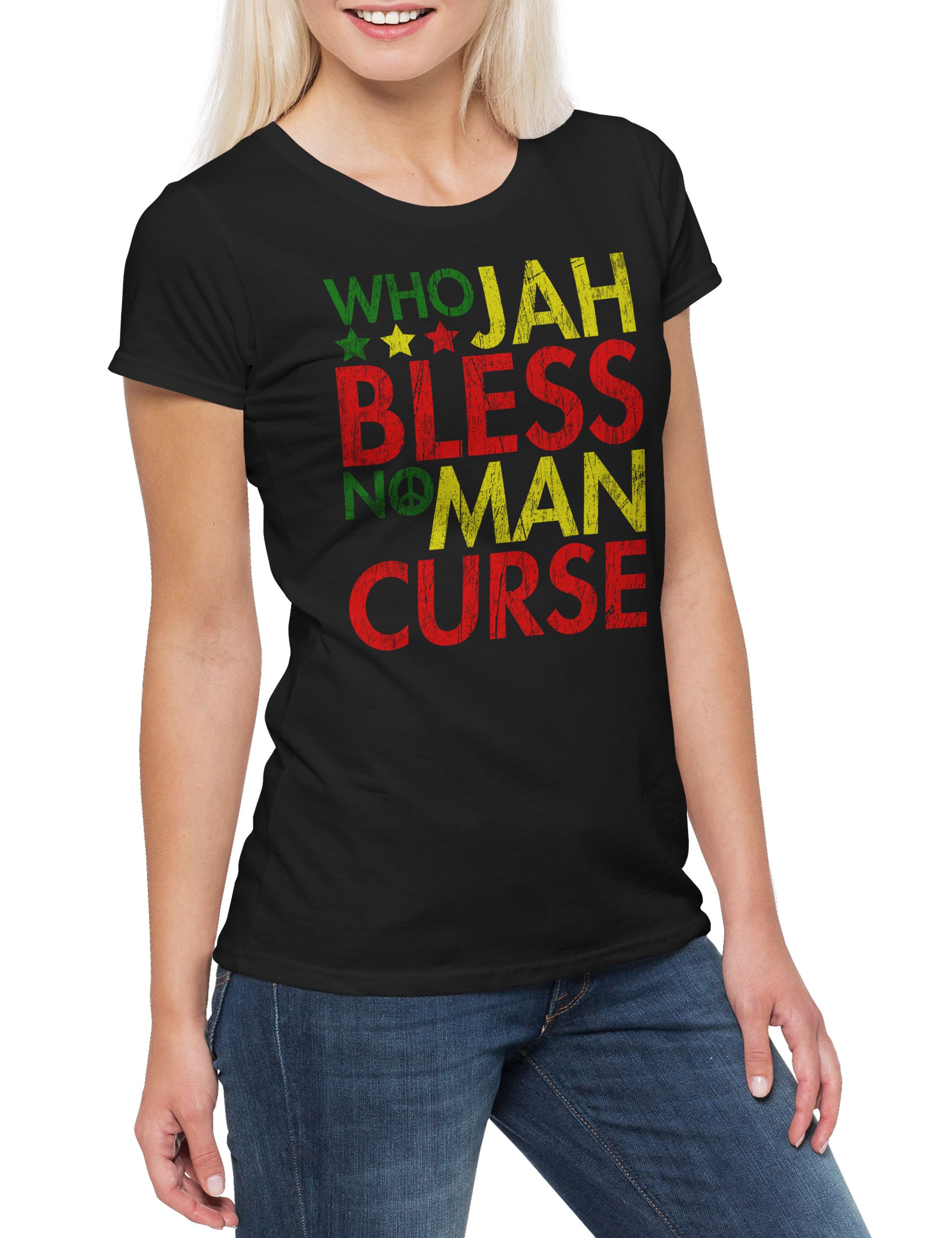 Print-Shirt Who Jah BlessReggaeDamen T-Shirt Reggae Jah Babylon Irie Jamaica