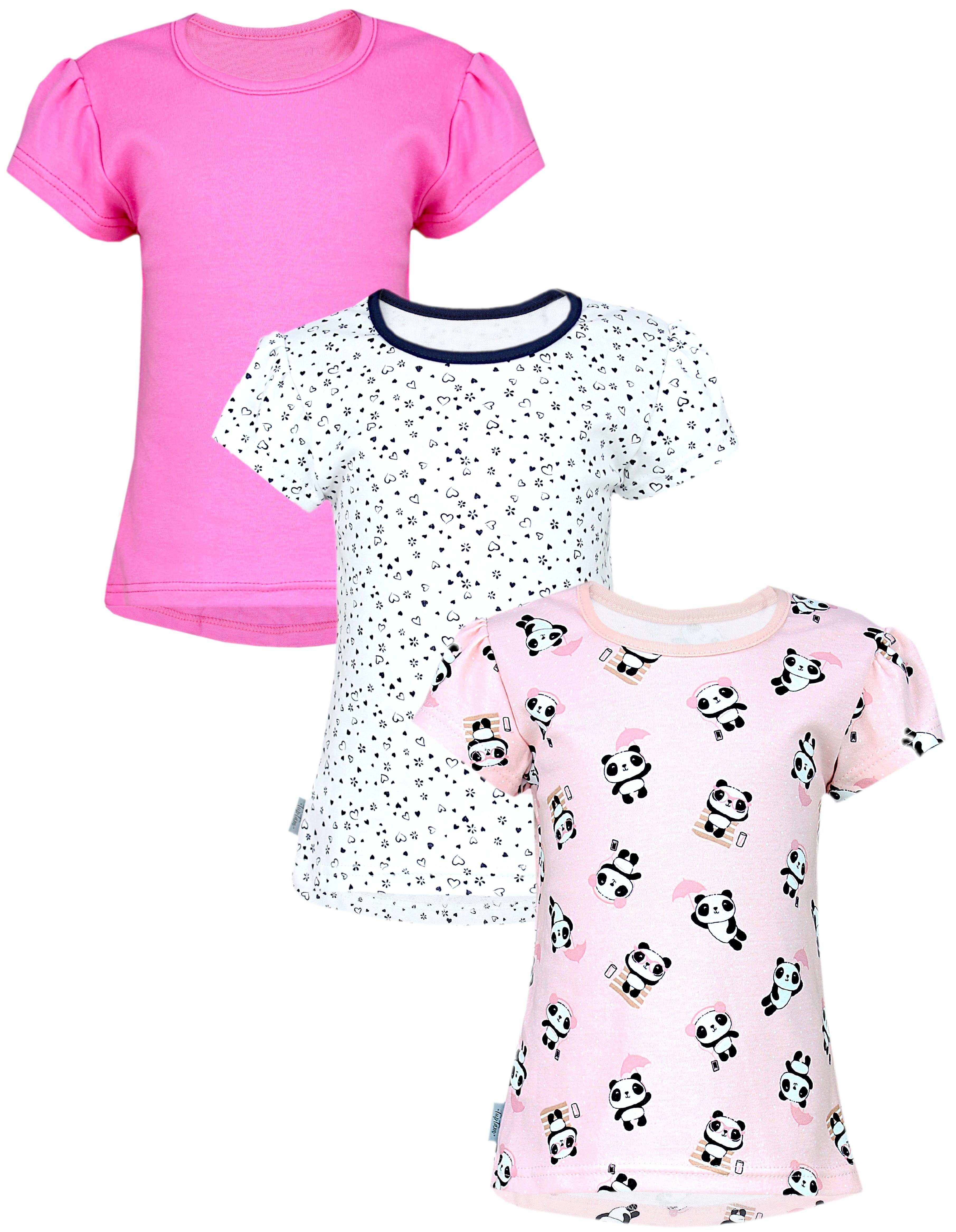 3er Shirt 3er Mädchen (3-tlg) Pack TupTam Pack Sommer T-Shirt Tunika Baby Kurzarm Rosa/Herzchen T-Shirt Weiß/Amaranth Dunkelblau Panda Kleinkind