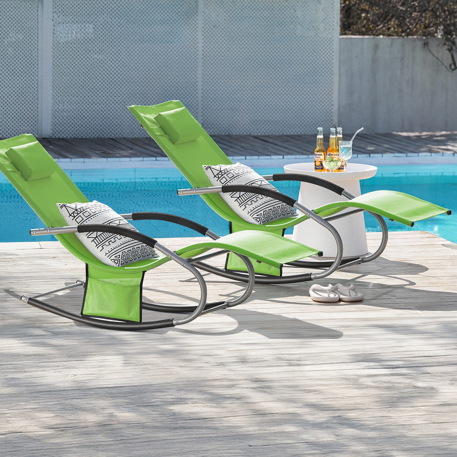 SoBuy Gartenliege OGS28x2, Schaukelstuhl Schaukelliege Strandliege Gartenmöbel, 2 st, Sonnenliege 2 Personen Liegestuhl Gartenliege wetterfest,Outdoor