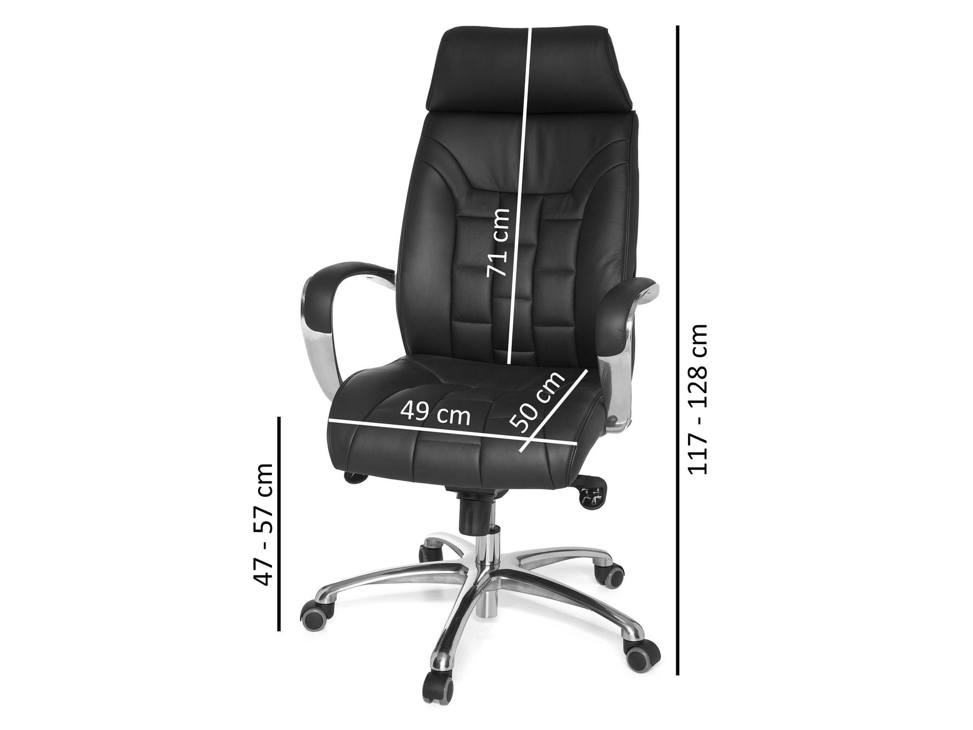 FINEBUY Chefsessel XXL Echtleder schwarz Drehstuhl Bürostuhl bis 120KG (Schreibtischstuhl mit Wippfunktion Drehstuhl), Echtleder schwarz bis 120 kg, Bürostuhl X-XL