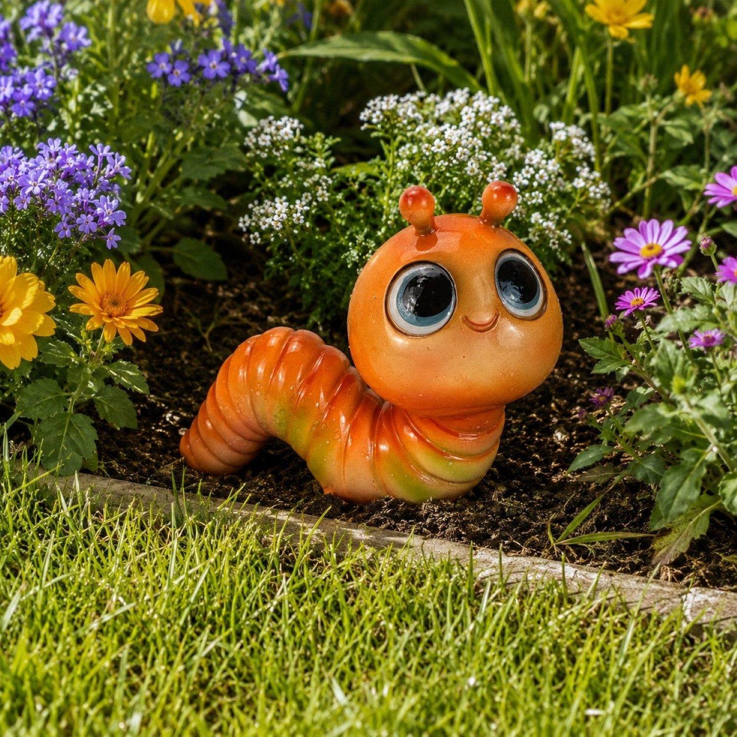 Online-Fuchs Gartenfigur Regenwurm, Raupe für außen - farbenfrohe Deko Figuren, Tiere, (farbenfroh, süßes Design), aus langlebigem Kunstharz gefertigt, wetterfest - 15 bis 18 cm groß