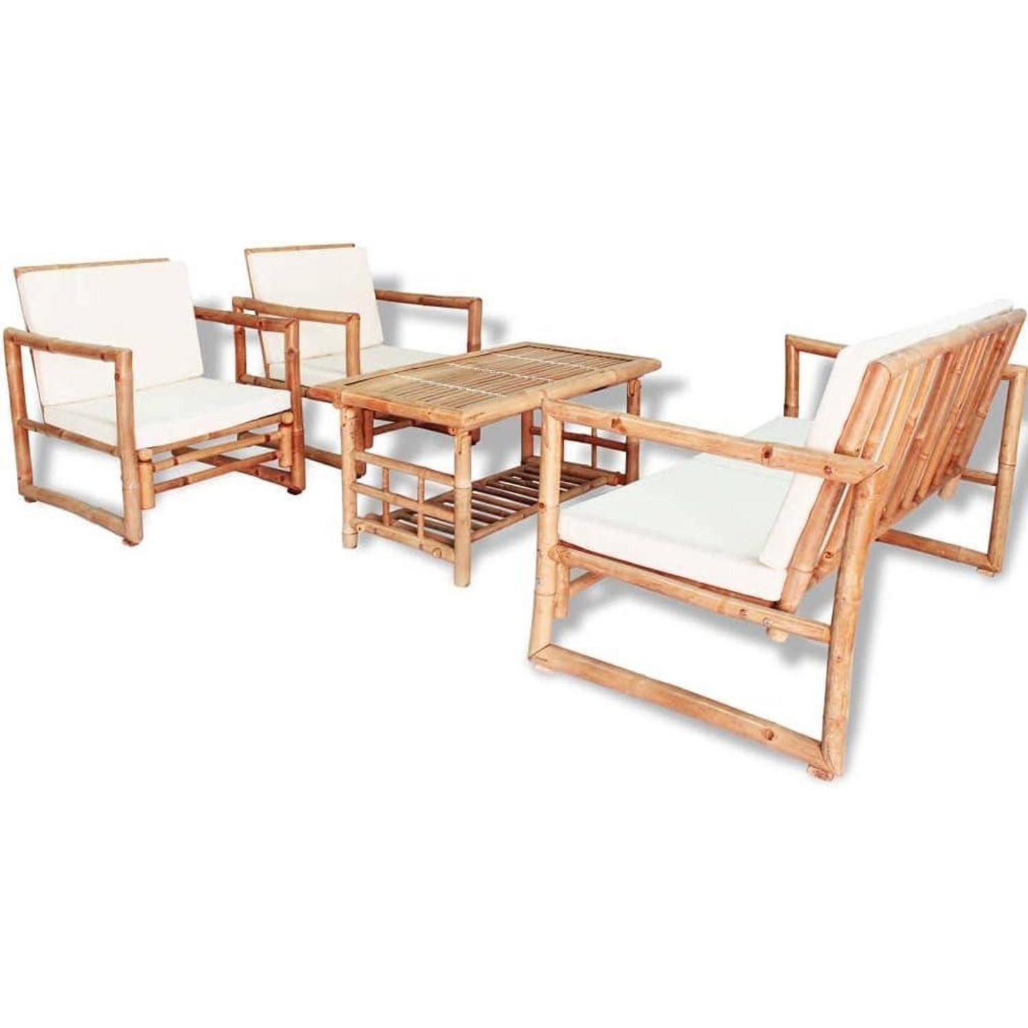 LuxusKollektion Sitzgruppe 12-tlg. Bambus Gartenmöbel Set Gartenbank Stühle Sitzgruppe
