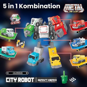 keystar Konstruktionsspielsteine Transformers 5-in-1 Transformationsfahrzeuge für Kinder, (Bausatz für auseinandernehmbare Spielzeugautos, Lernspielzeug Geschenke für Kinder, 23,5cm hoher Roboterbaustein -, 5 St), Einfach zusammenzubauen für Kinder ab 6 Jahren
