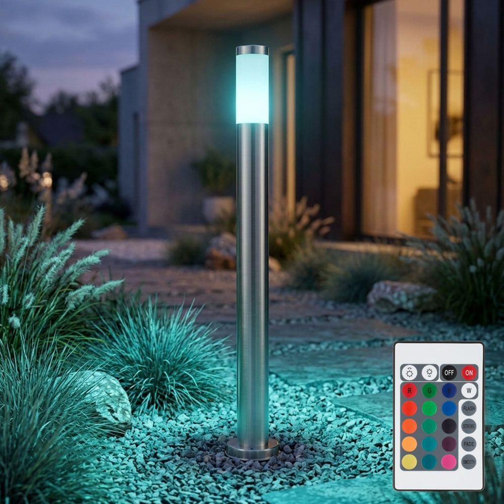 GLOBO LIGHTING LED Außen-Stehlampe, Leuchtmittel inklusive, Warmweiß, Farbwechsel, RGB LED Außen Stehlampe Garten Wegeleuchte Edelstahl Säule Höhe 110cm