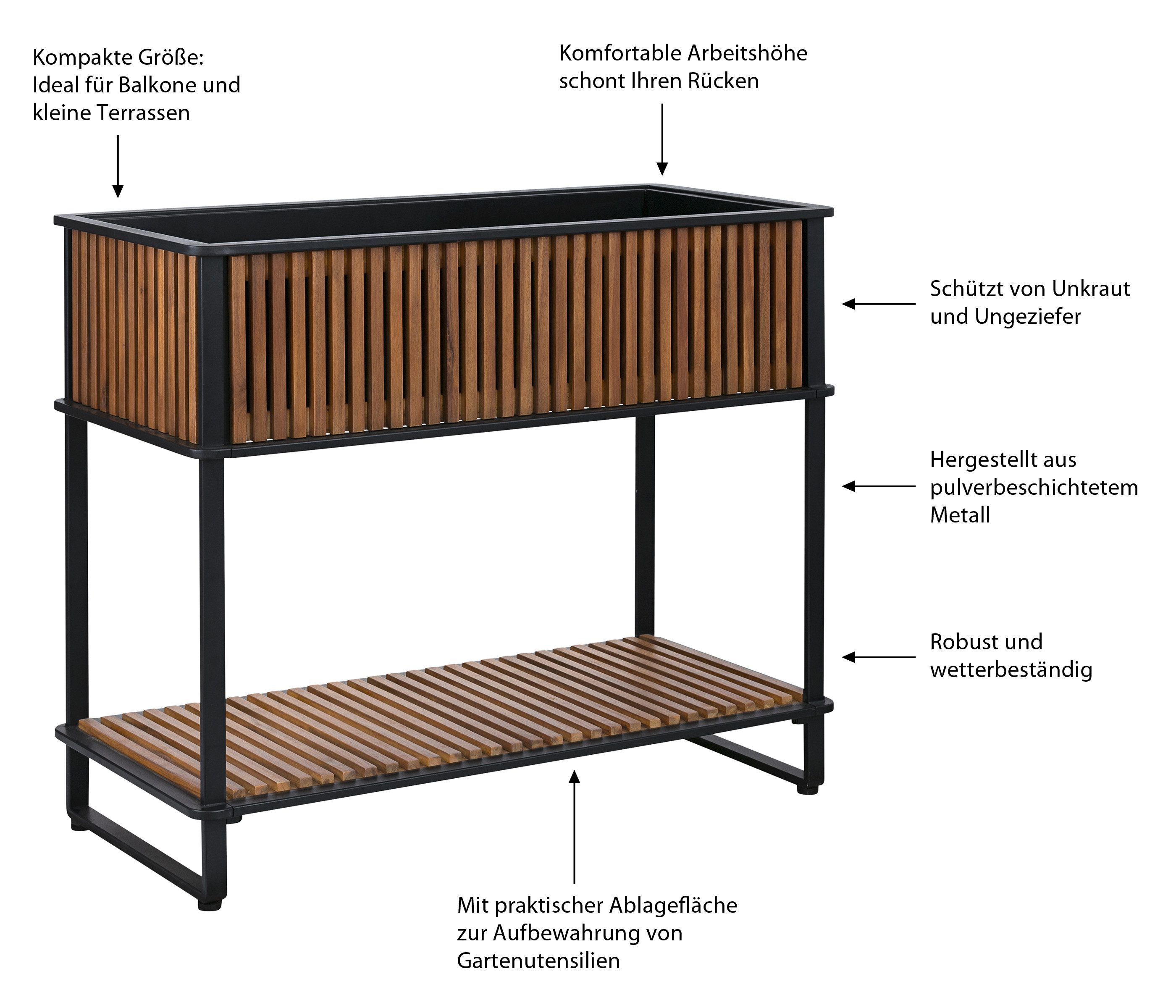 Dehner Hochbeet Balkon-Hochbeet Boston, versch. Größen, aus FSC® zertifiziertem Akazienholz, für Kräuter, Gemüse und Blumen