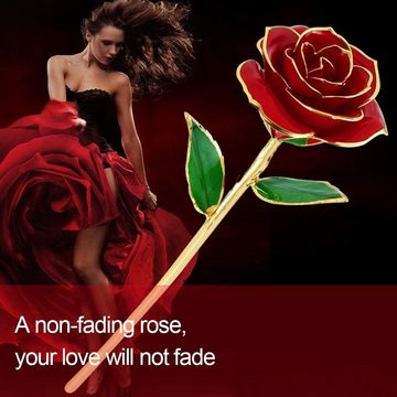 Kunstblume Ewige Rote Rose, 24k Gold Rose, Handgefertigt Konservierte Rose Rose, SOTOR, Künstliche Rose mit Geschenkbox und Sockel geliefert