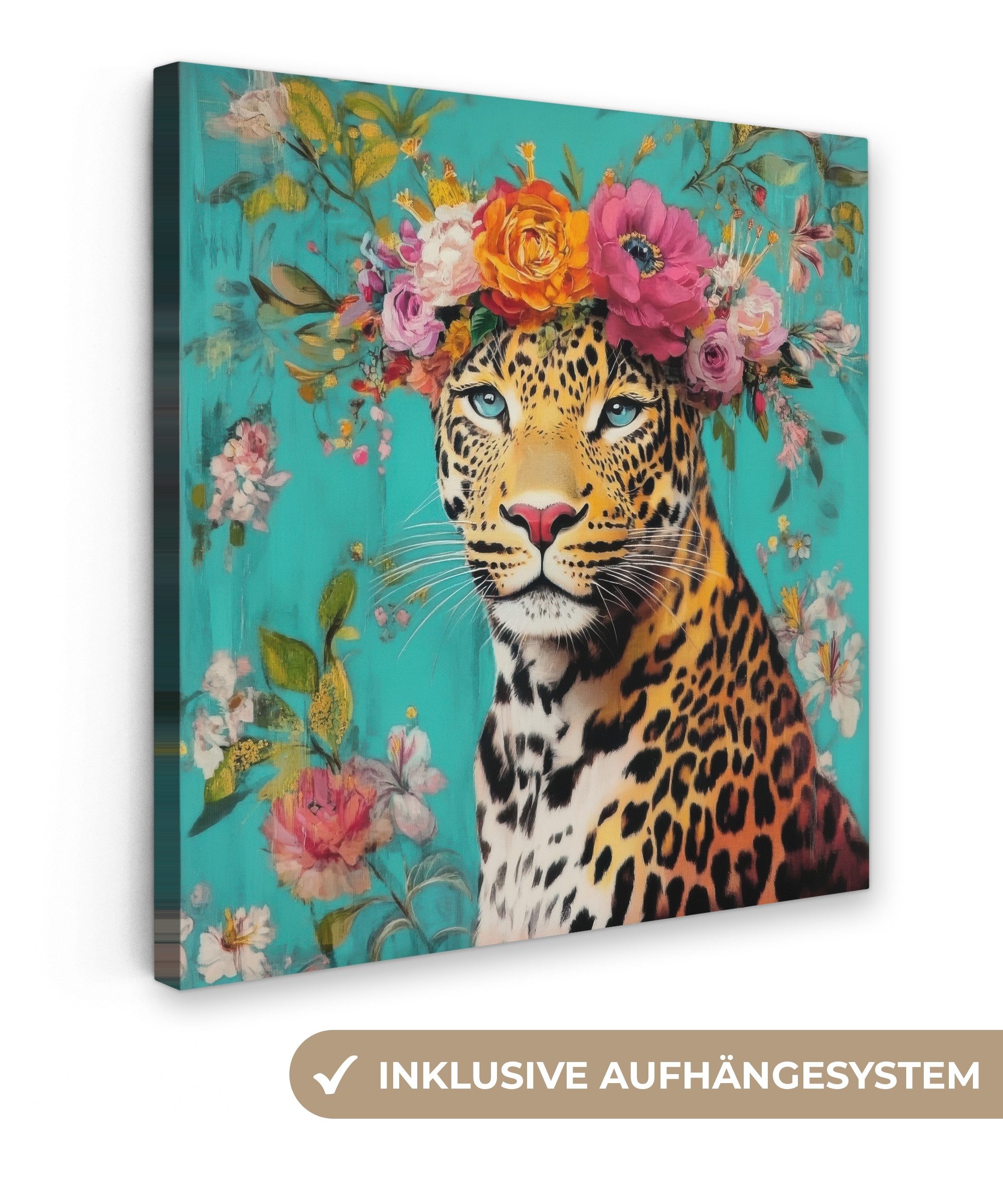 OneMillionCanvasses® Leinwandbild Leopard - Blumen - günstig online kaufen