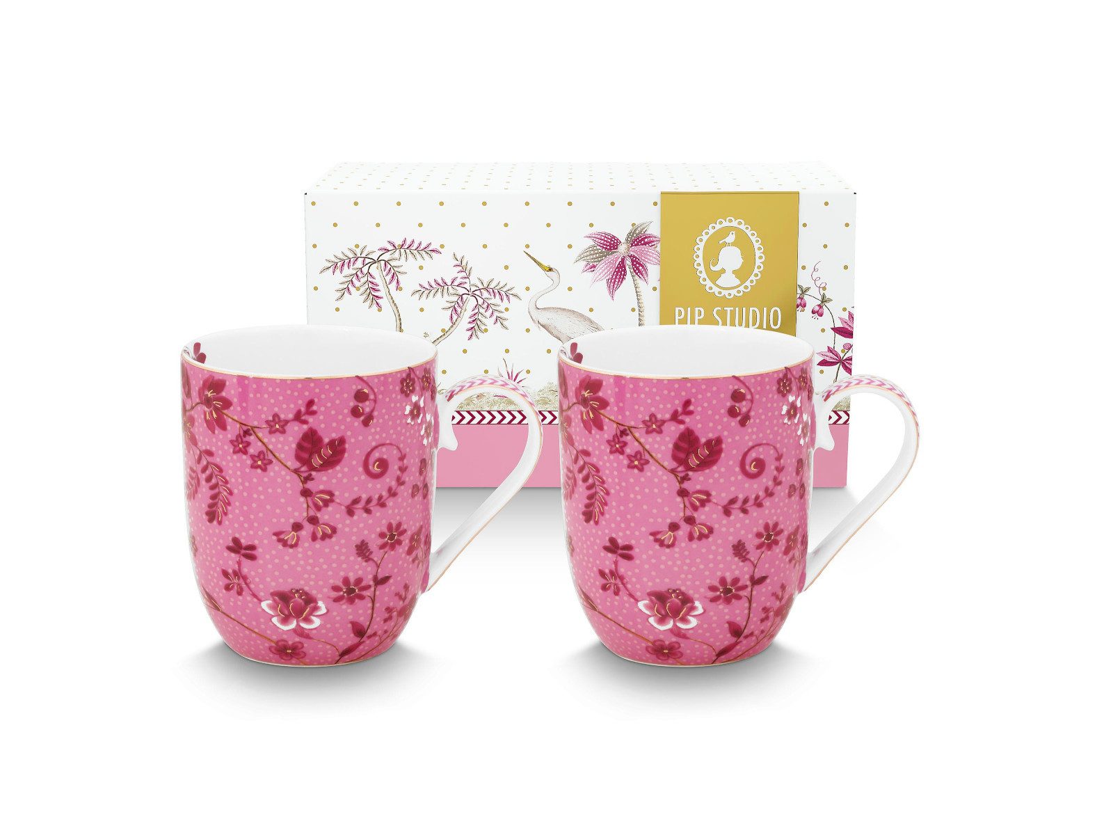 PiP Studio Becher Jolie Flowers Pink Becher Small 145ml Set2, Porzellan