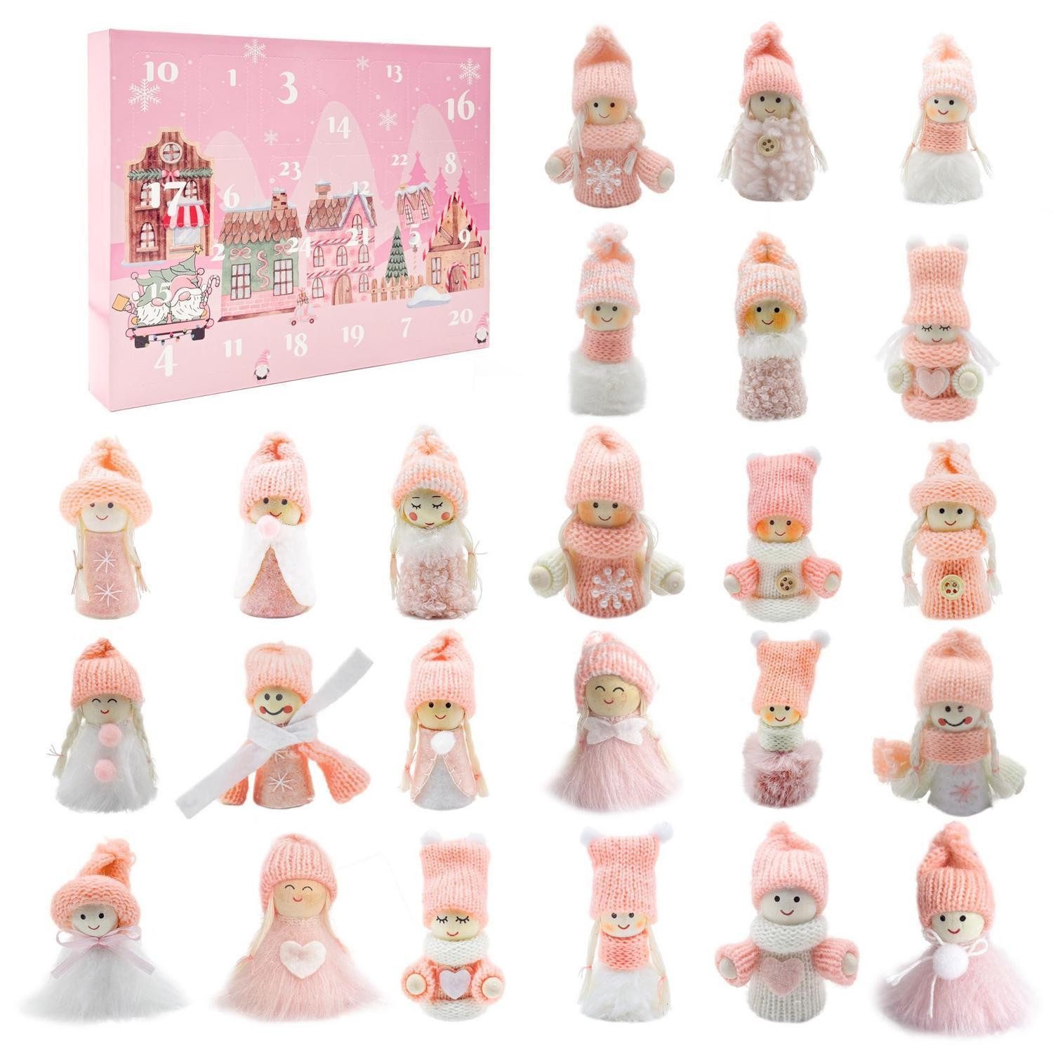 LuxusKollektion Adventskalender Adventskalender Wichtel 24er Set 7cm rosa