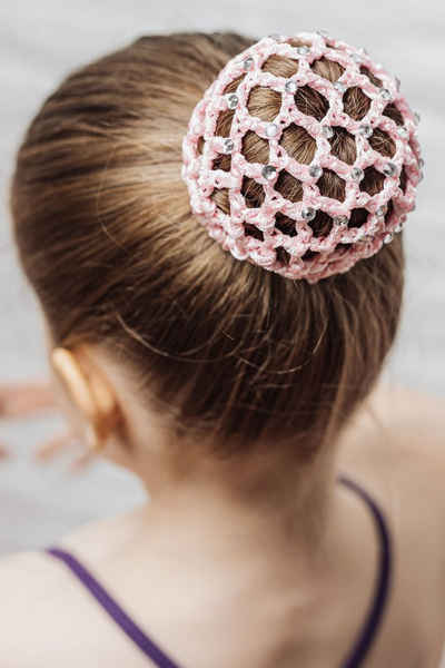 tanzmuster Haarnetz Ballett Duttnetz Mila mit Glitzersteinen und Haargummi, Knotennetz für Mädchen für den perfekten Dutt