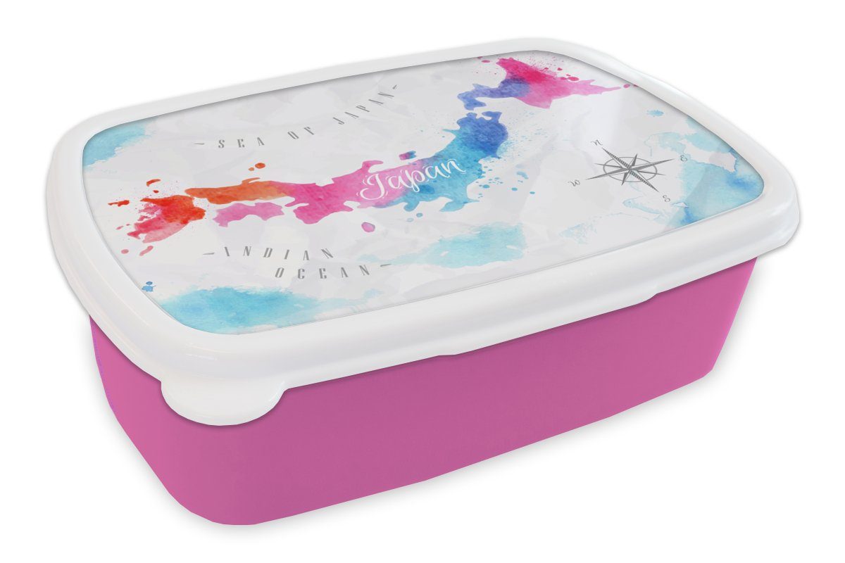 MuchoWow Lunchbox Karte - Farbe - Japan, Kunststoff, (2-tlg), Brotbox für Erwachsene, Brotdose Kinder, Snackbox, Mädchen, Kunststoff rosa