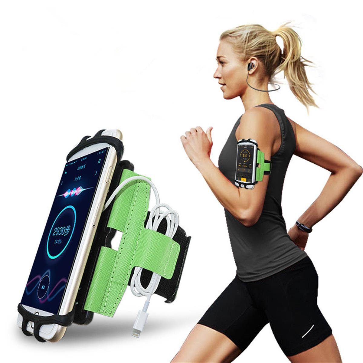 CoverKingz Handyhülle Sport Lauf Armband für Smartphones 4,0 - 7,0 Zoll Fitness Tasche Grün, Sport Schutzhülle drehbar Handyhülle Jogging Schutztasche Etui