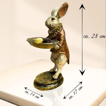 Bada Bing Tierfigur Hase im Frack mit Tablett Hochwertige Skulptur Deko (Kaninchen ca. 28 cm, 1 St), Handbemalt