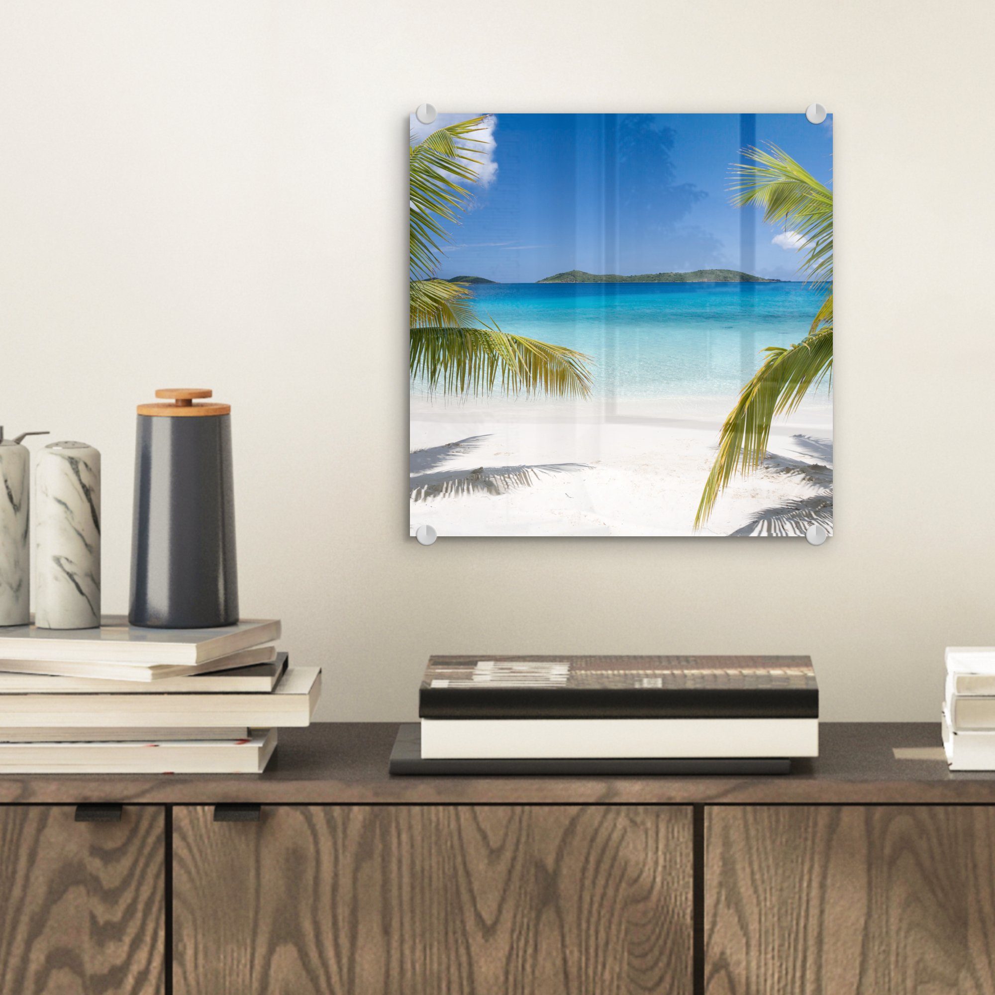 MuchoWow Acrylglasbild Strand - Foto Wanddekoration Palmen Tropisch, - Bilder - (1 auf St), - Glas Glas Glasbilder Wandbild auf 
