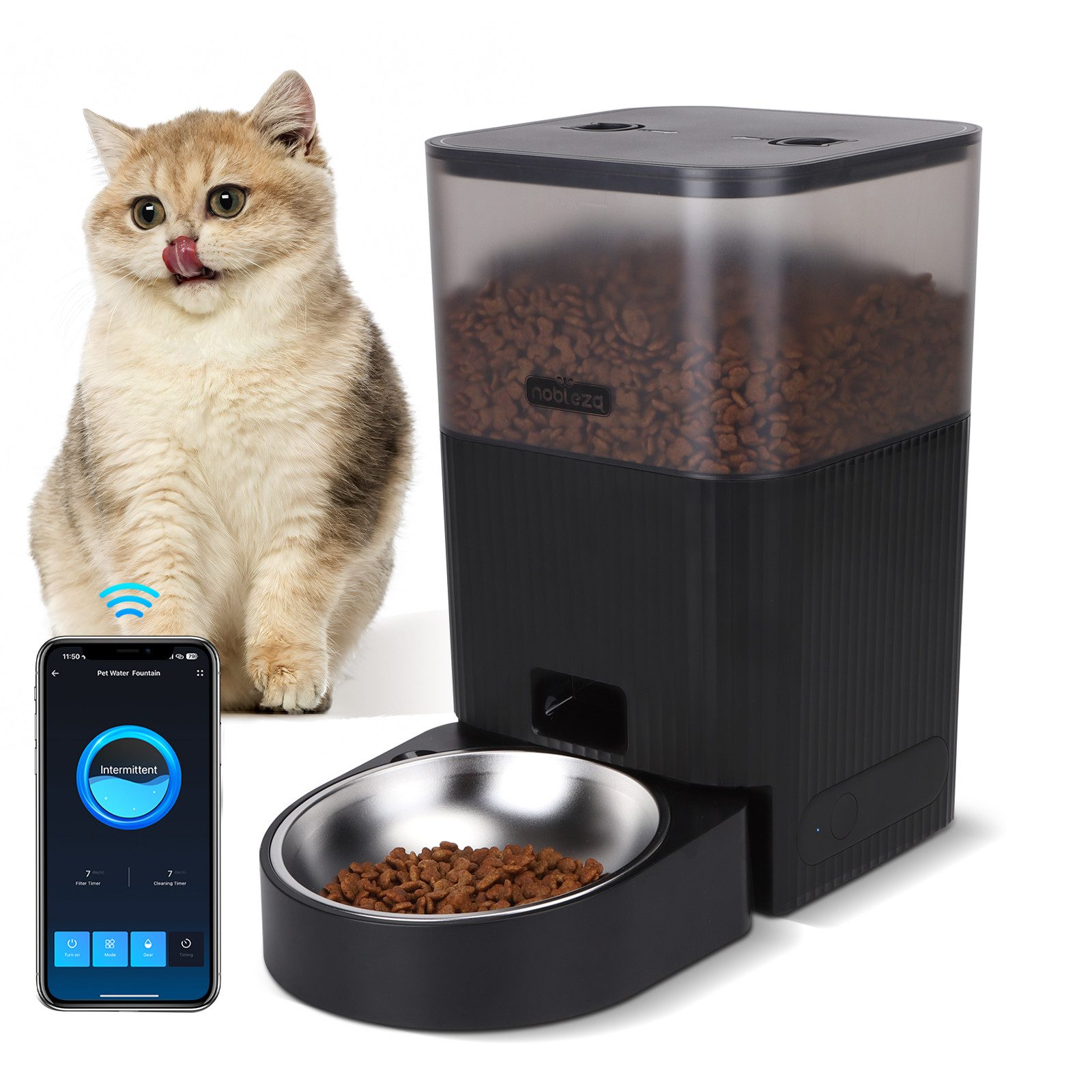 nobleza Katzen-Futterspender Automatischer Futterautomat für Katze &Hund 4.2L Pet Feeder mit Timer