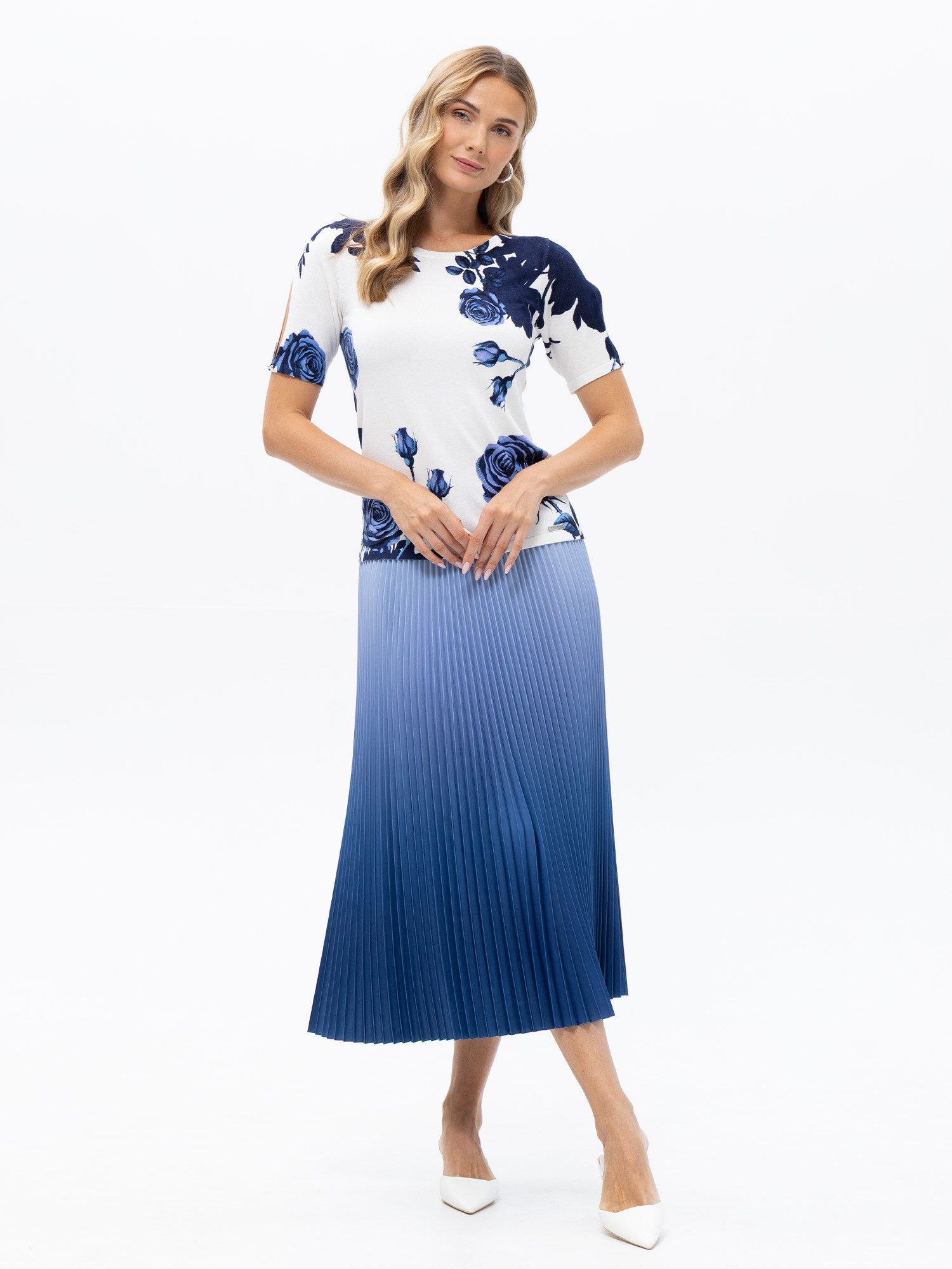 Passioni Plisseerock mit einem blauen Farbverlauf Blauer Plissé Rock günstig online kaufen