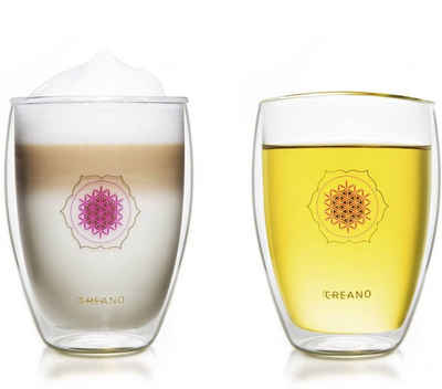 Creano Teeglas Creano doppelwandiges Tee-Glas, Latte Macchiato, Thermobecher Blume, Borosilikatglas, 2-teilig