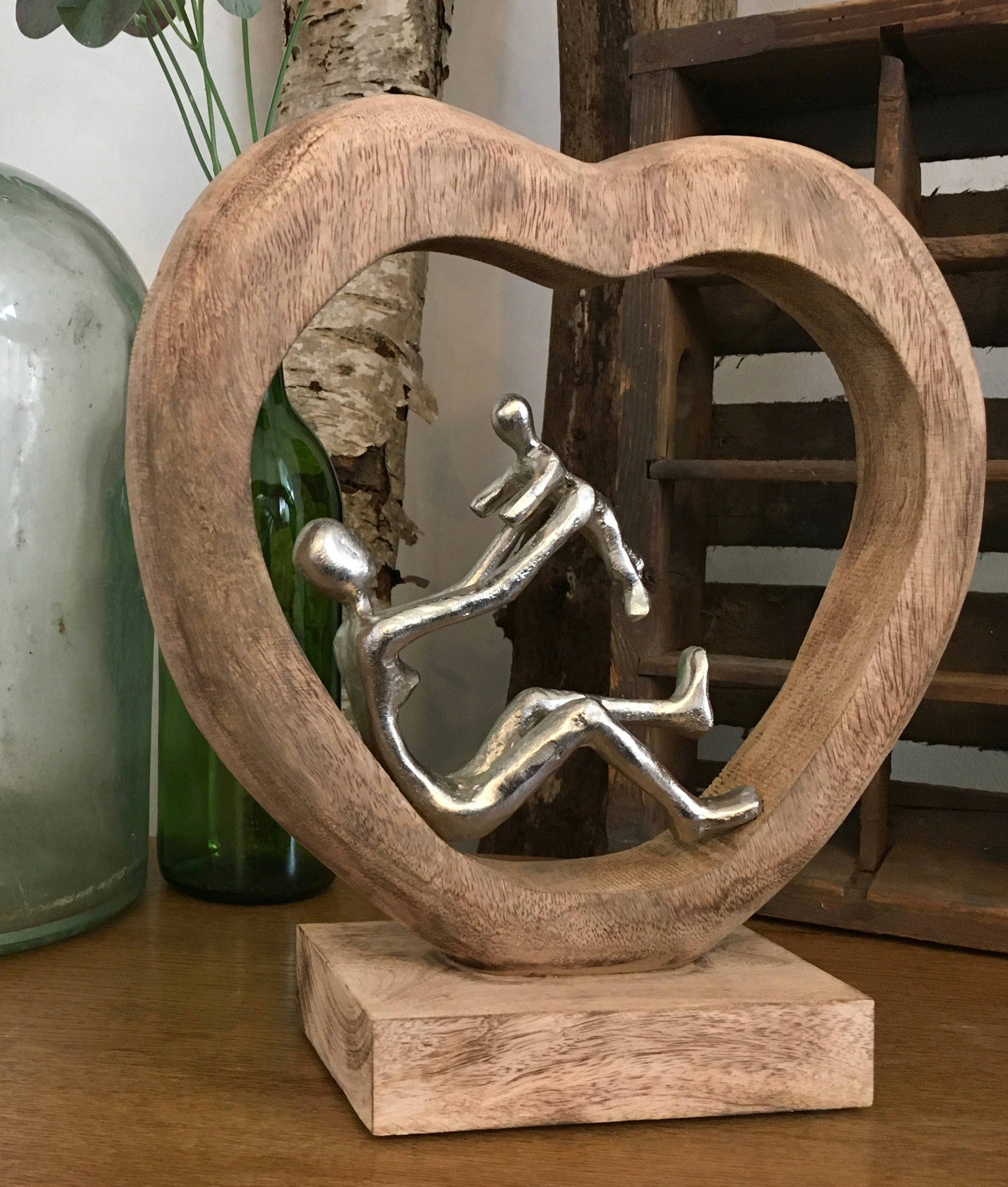 Moritz Skulptur Bindung Kind Mutter Skulptur Dekoobjekt Holz, Tischdeko, Holzdeko Wanddeko, 29x9x30cm, Fensterdeko