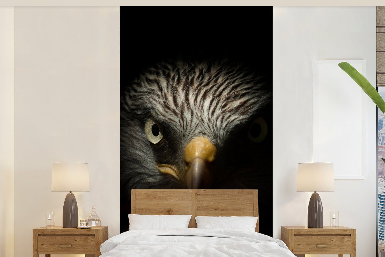 MuchoWow Fototapete Vogel - Adler - Raubvögel - Auge - Schnabel - Licht, Matt, bedruckt, (2 St), Vliestapete für Wohnzimmer Schlafzimmer Küche, Fototapete