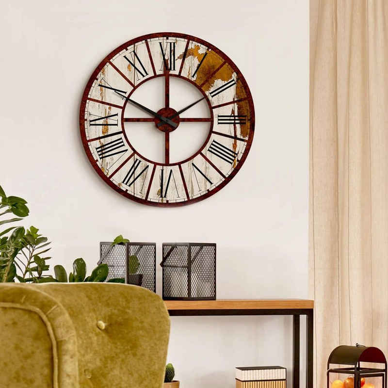K&L Wall Art Wanduhr Große Vintage Uhr Edelrost Optik HDF Wanduhr Landhaus Stil Shabby Chic (lautlos ohne Ticken, neues Quarz Uhrwerk)