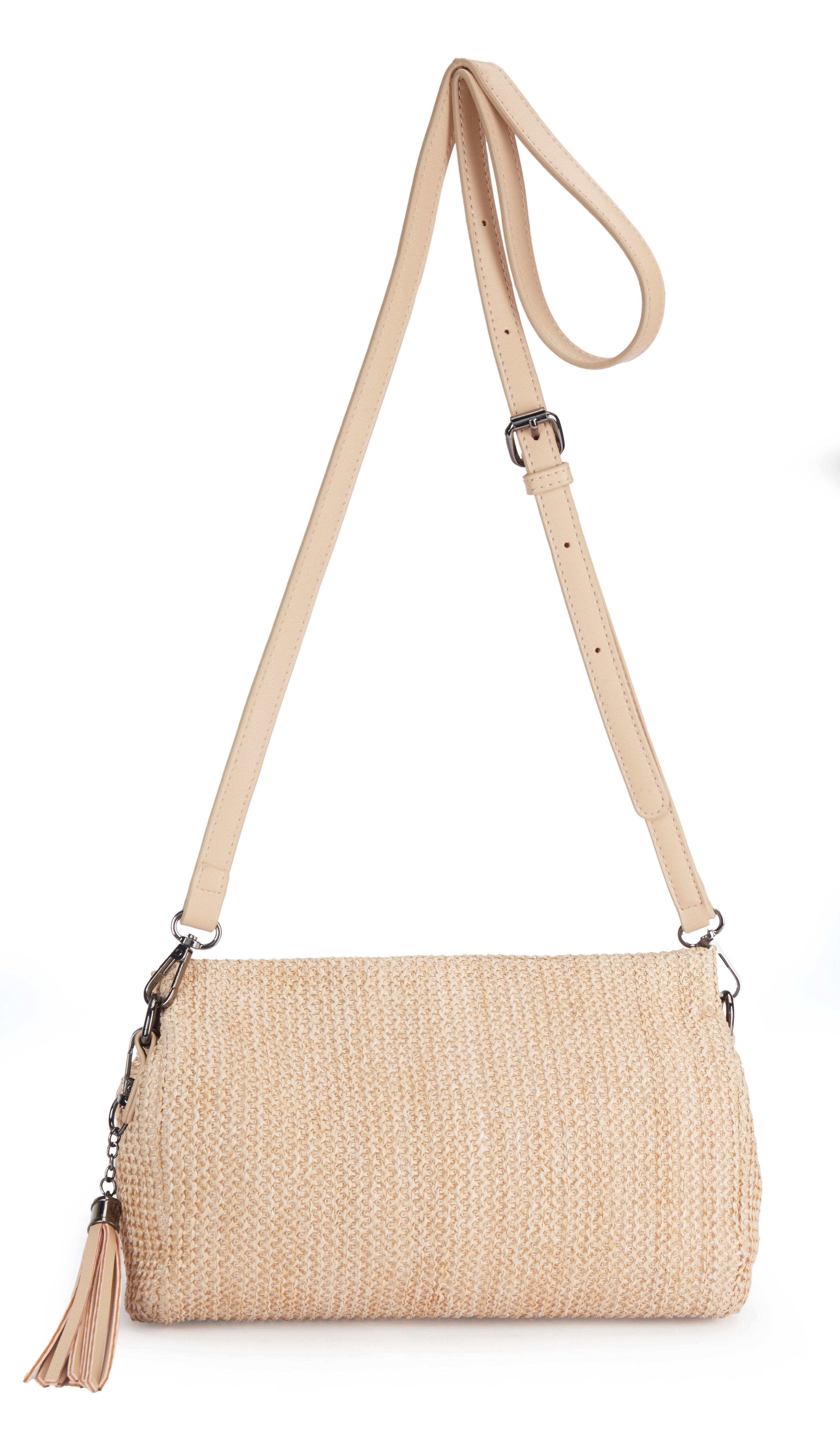 Vivance Umhängetasche Clutch, Handtasche,Schultertasche,Tragetasche,Crossbody Bag, Bast-Optik VEGAN