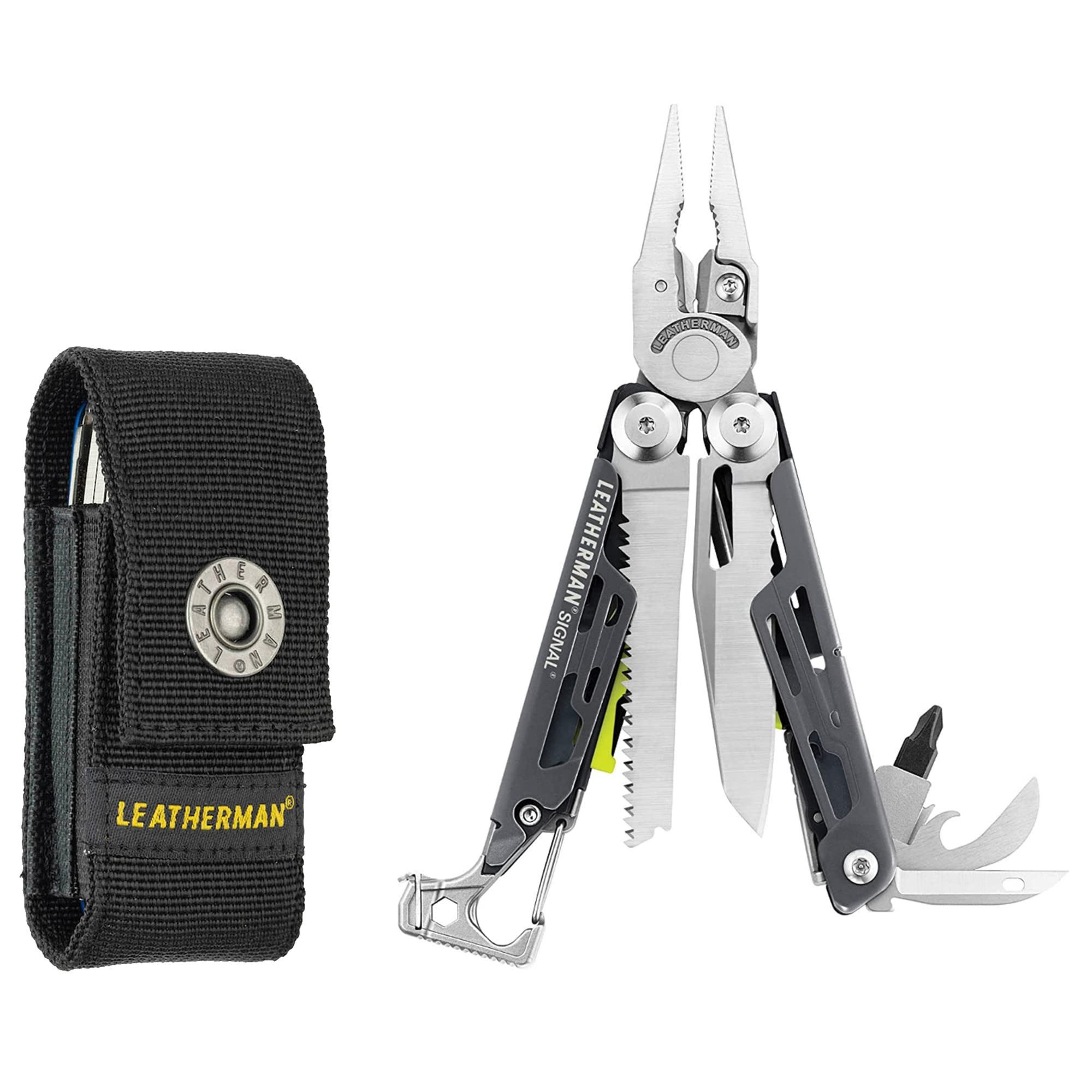 Multitool Leatherman Signal Multi-Tool - 19 Tools, Schwarzes Nylonholster, Grau
