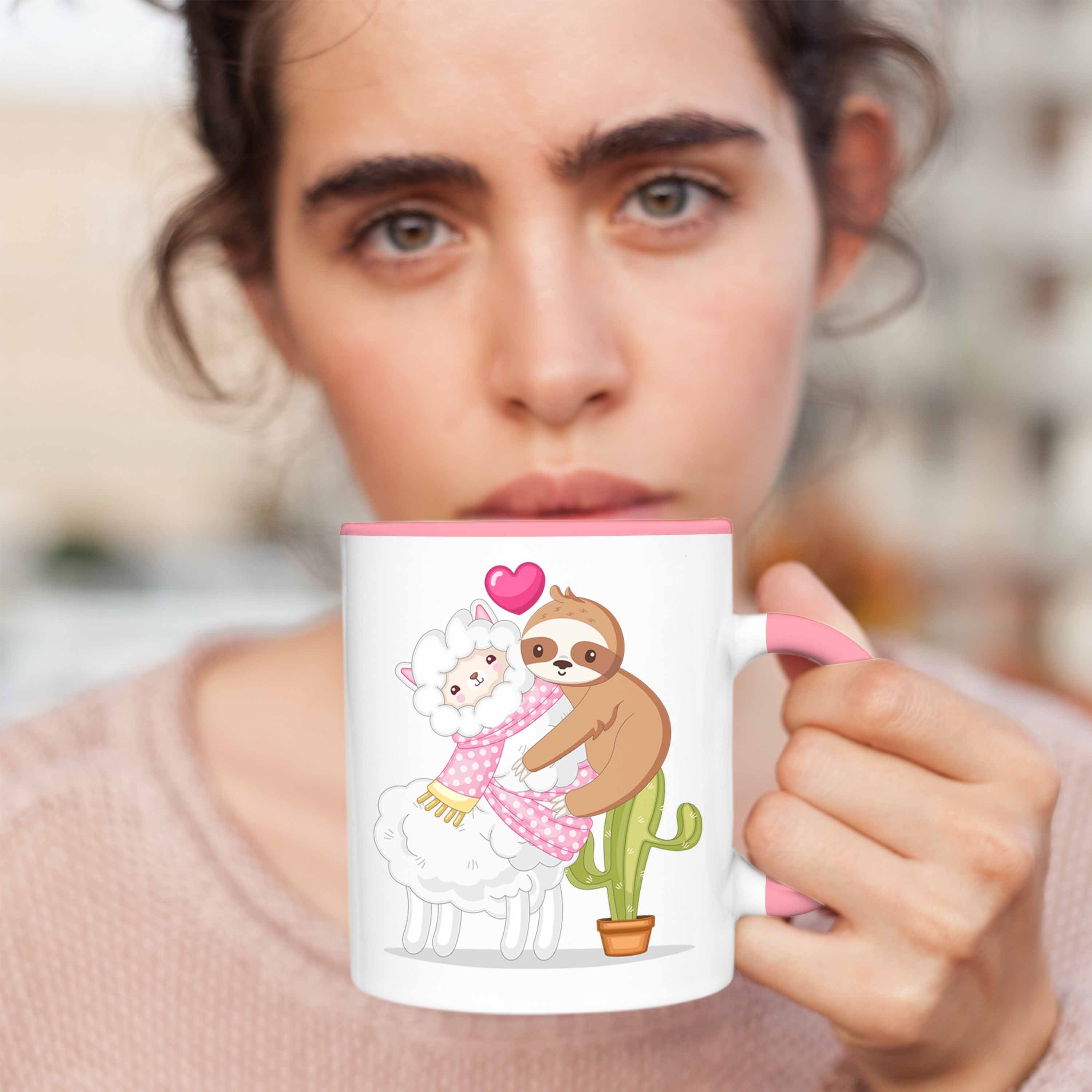 Geschenk Grafik Tasse Niedliche Faultier Valentinstag Freundin Alpaka Trendation Rosa Tasse