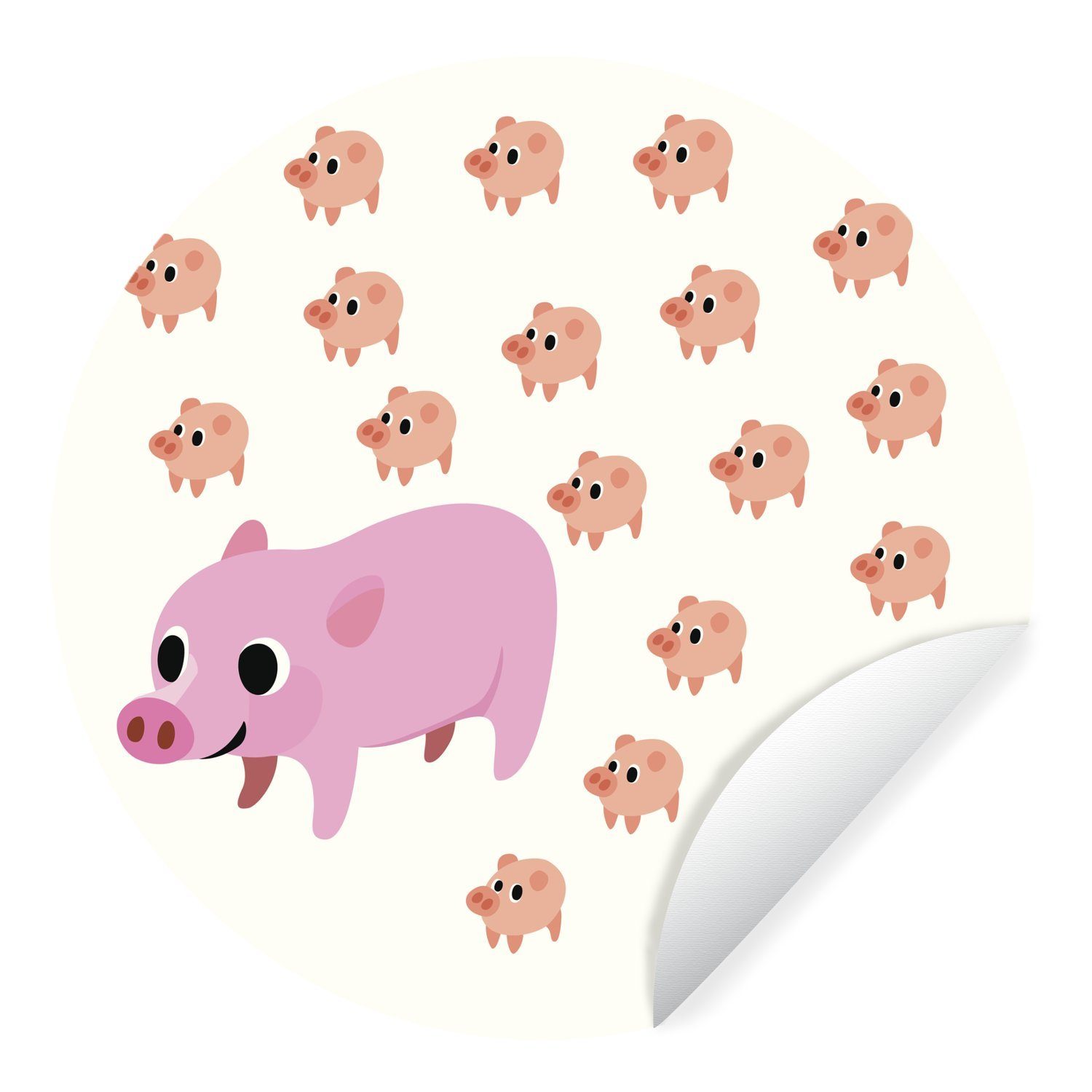 MuchoWow Wandsticker Eine Illustration eines Schweins mit neunzehn Ferkeln (1 St), Tapetenkreis für Kinderzimmer, Tapetenaufkleber, Rund, Wohnzimmer