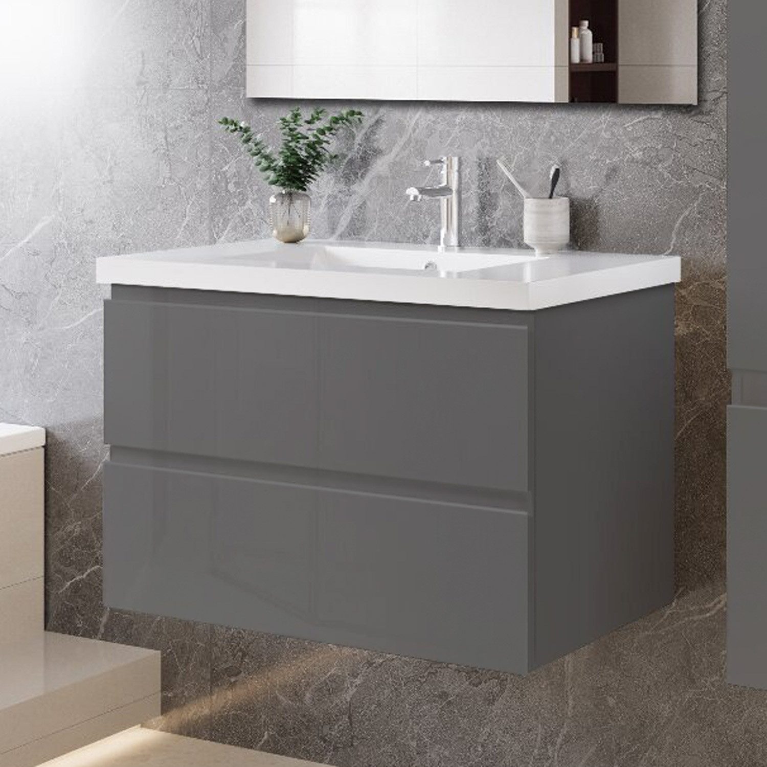 duschspa Waschtisch Waschbecken mit Unterschrank Badmöbel Set Badschrank Waschplatz, Hochglanz, 50-120cm