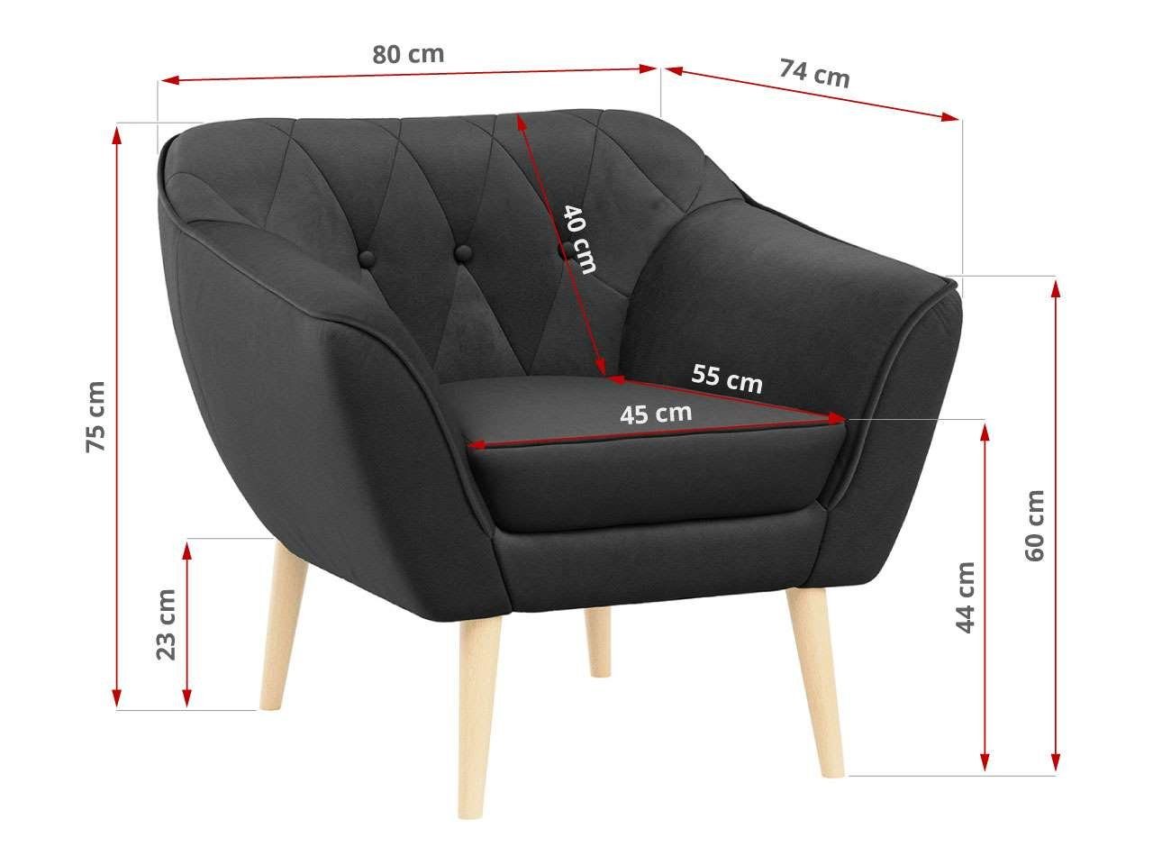 MKS MÖBEL Sitzer, Gesteppte Sofa 1 Skandinavischer PIRS Holzbeine Stil, Polsterung