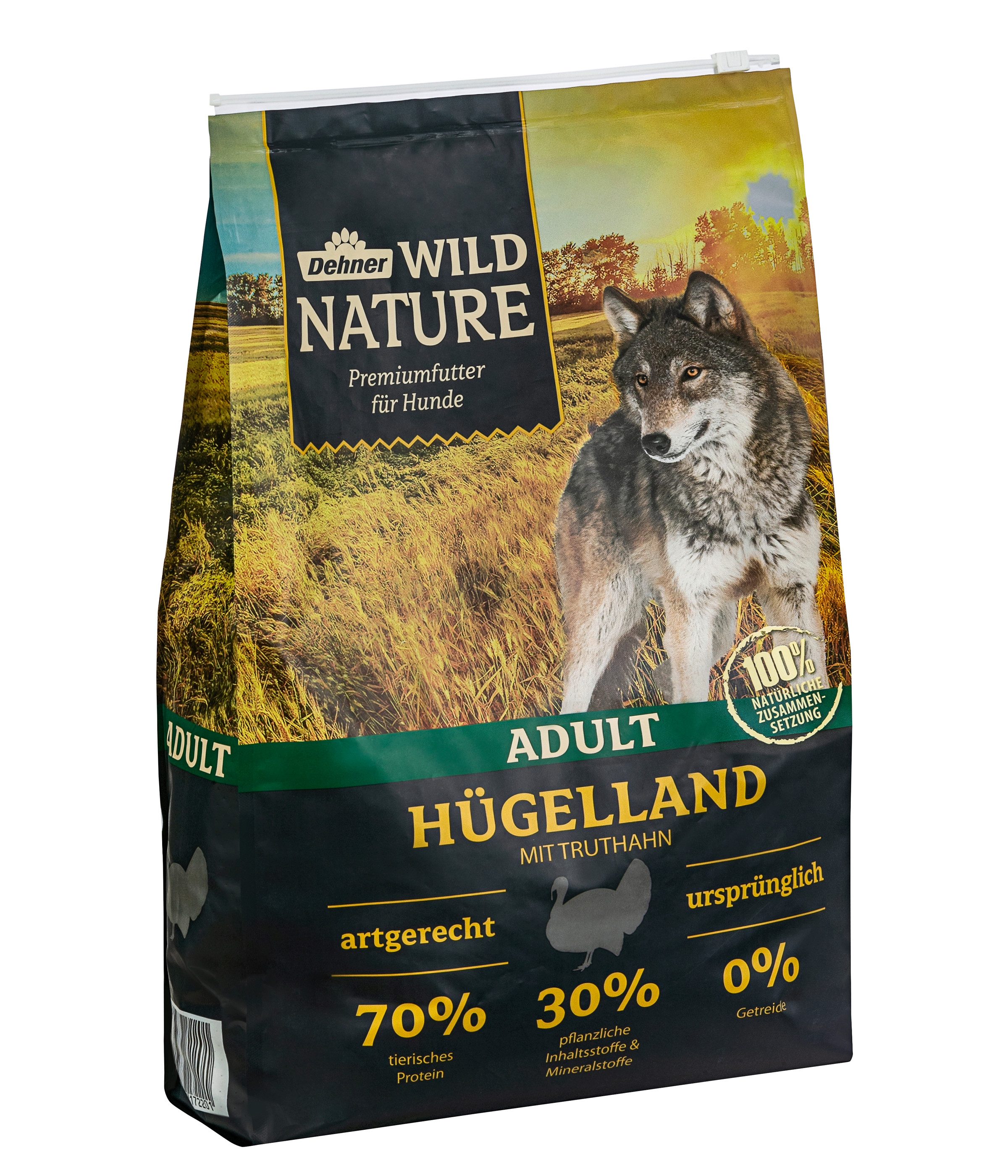 Dehner Wild Nature Hügelland Adult Truthahn, 4 kg / 12 kg, getreidefrei Truthahn, Trockenfutter für: Hunde, Trockenfutter für ausgewachsene Hunde
