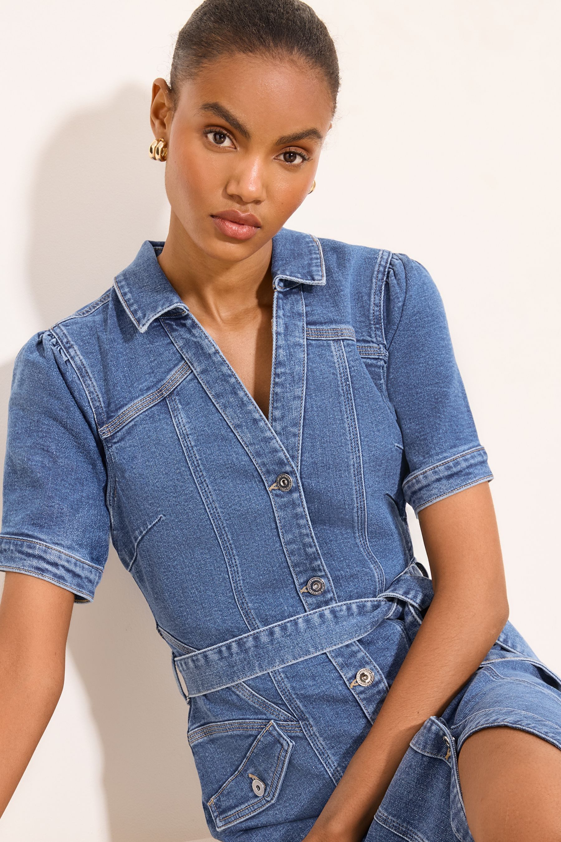 LIPSY Midikleid Lipsy Kurzärmeliges Midi-Denimkleid (1-tlg) – Bild 3 von 4