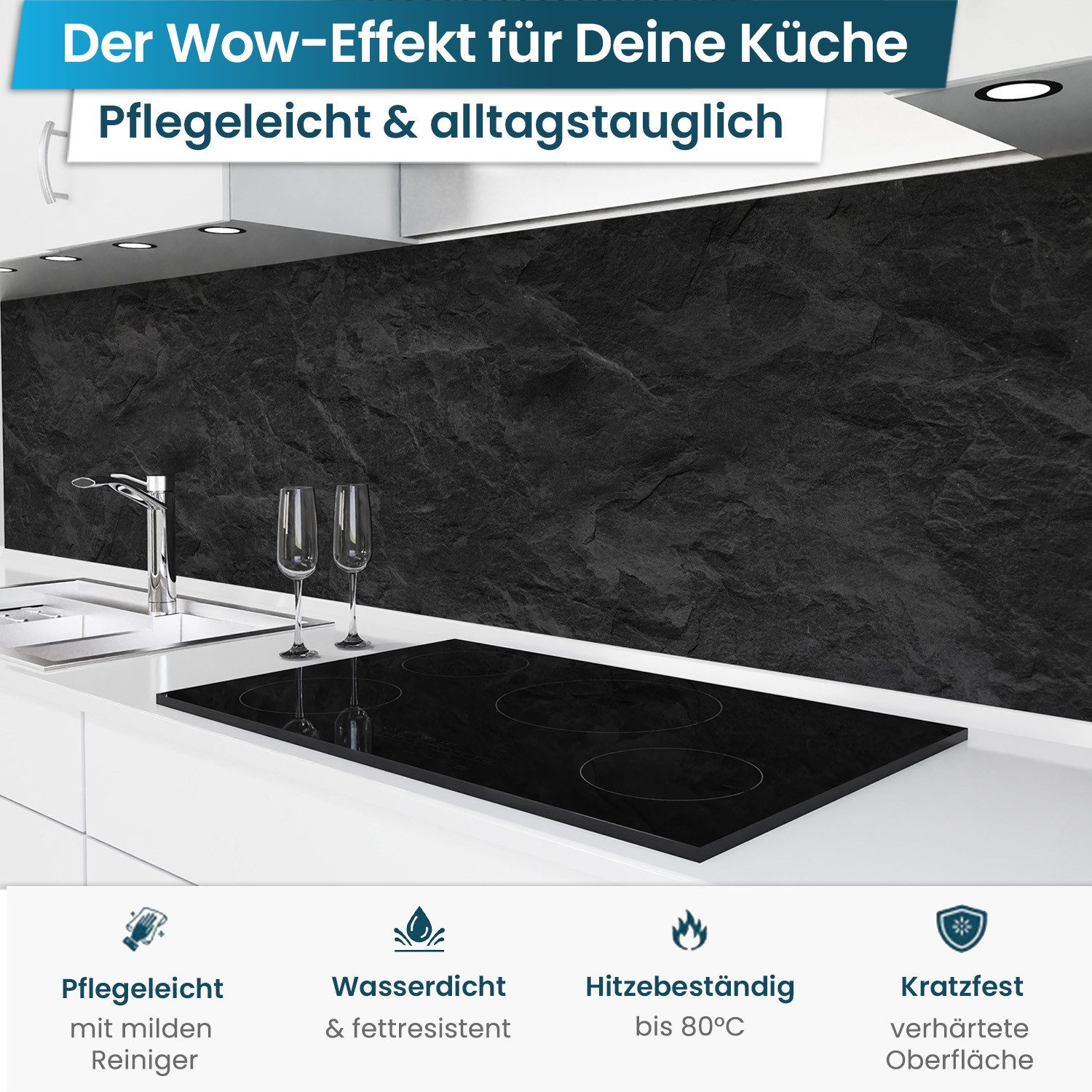 danario Küchenrückwand Folie selbstklebend - Matt - Spritzschutz Küche - versteift & robust – Bild 2 von 5