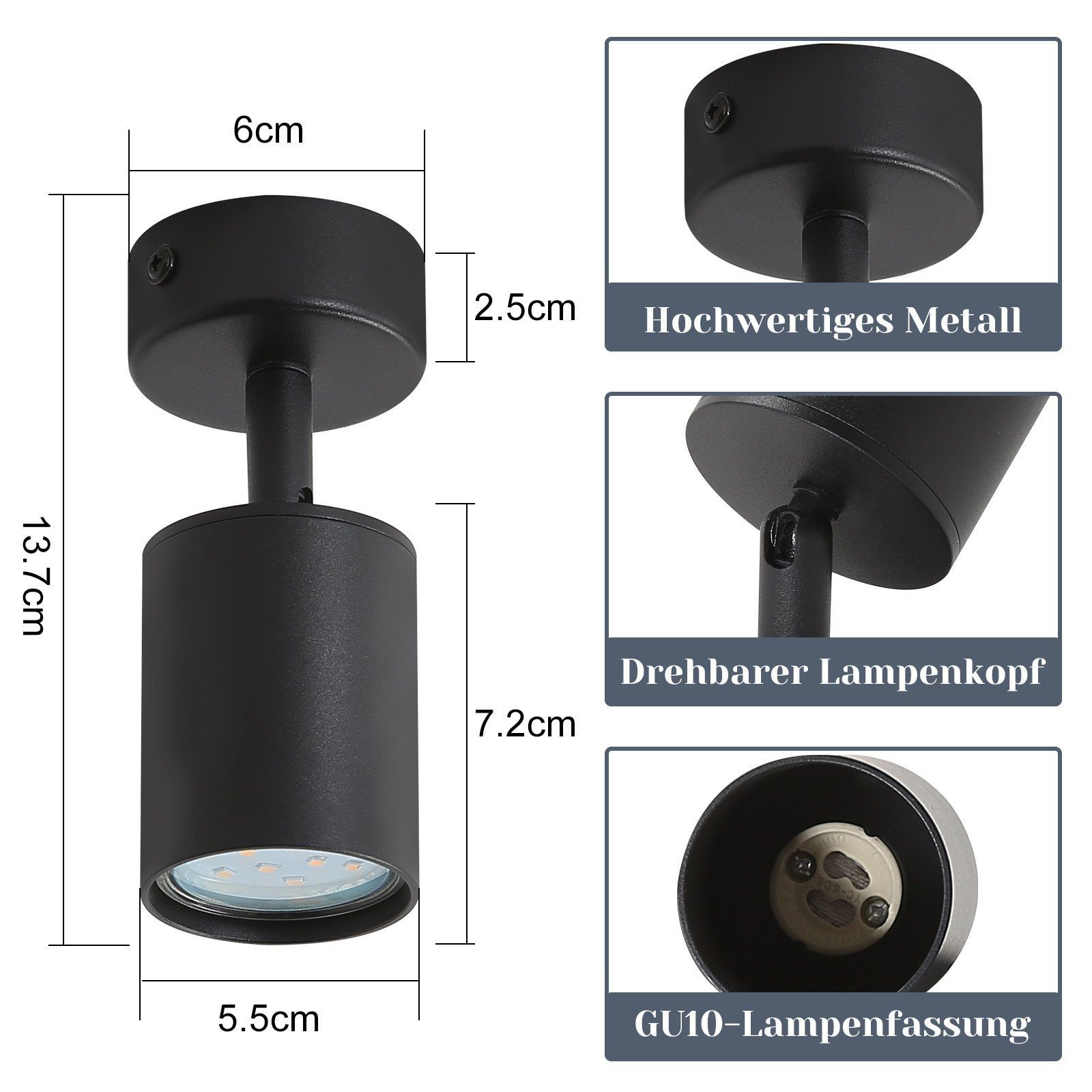 ZMH LED Deckenstrahler GU10 Deckenstrahler 350° drehbar – modern, für Flur & Wohnraum, LED fest integriert, Modern Flurlampe Industrial Wandstrahler Schlafzimme – Bild 2 von 5
