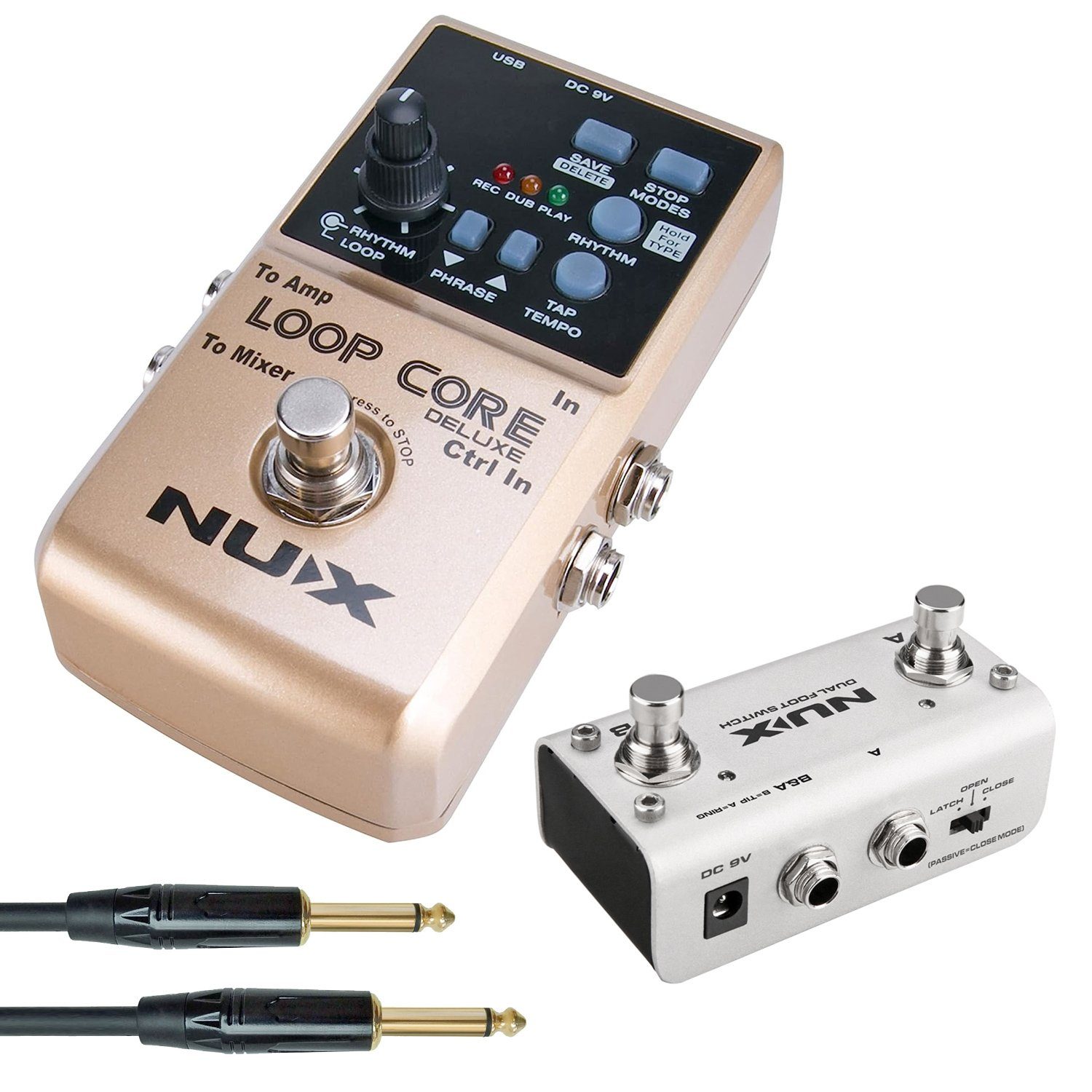 E-Gitarre Nux Loop Core Deluxe Bundle Effektpedal mit Kabel