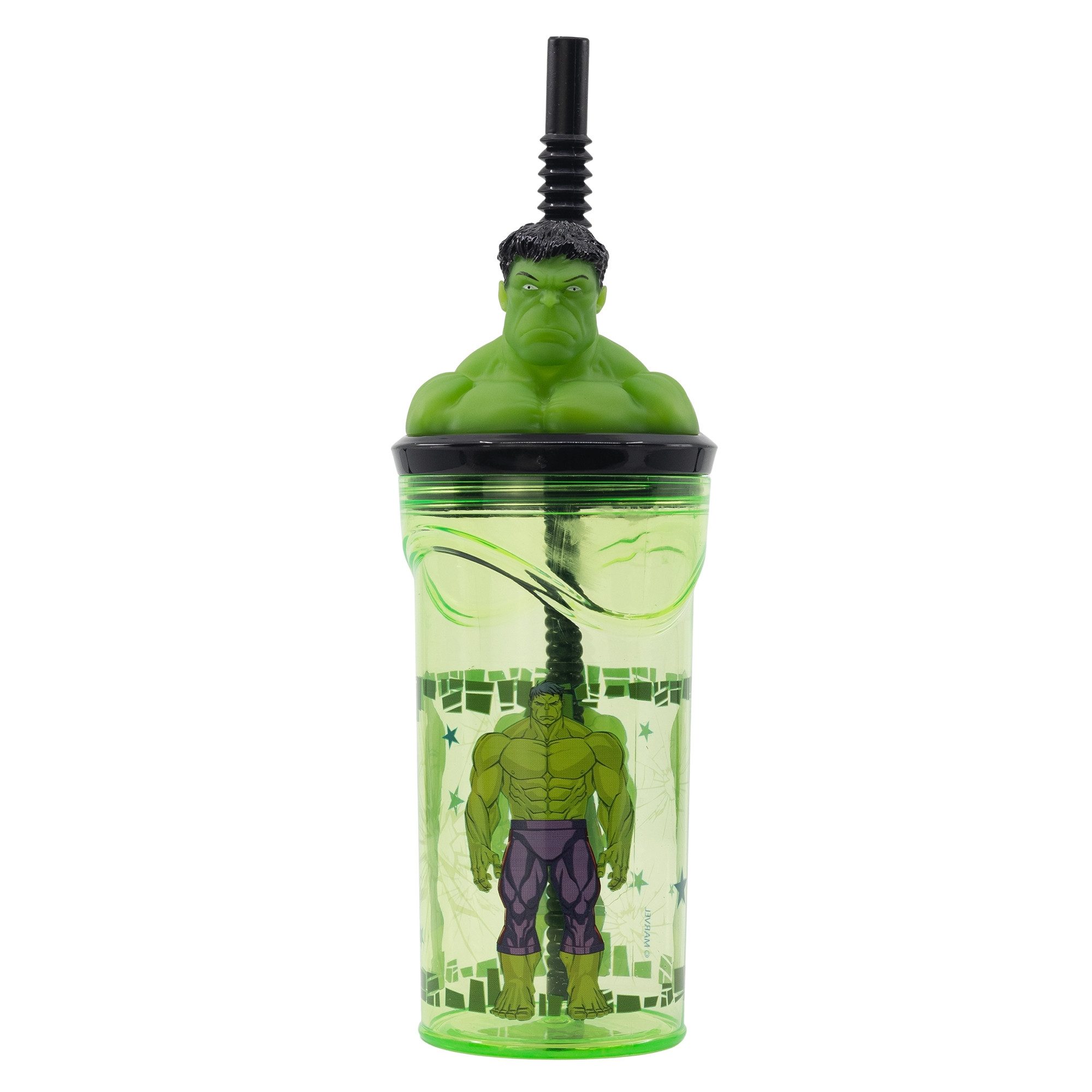 MARVEL Kinderbecher Hulk 3D Deckel Kinder Trinkbecher Becher mit integriertem Halm, Kunststoff, 360 ml