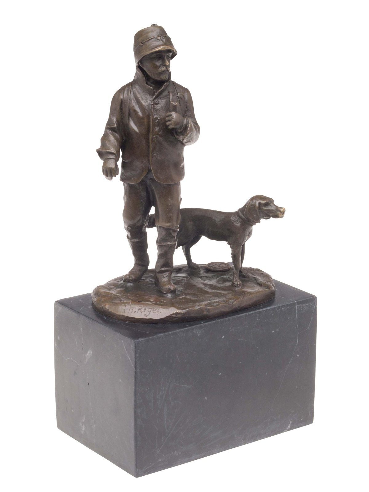Aubaho Skulptur Bronzeskulptur Jäger Jagdhund Bronze Jagd Hund Skulptur  Antik-Stil hunter