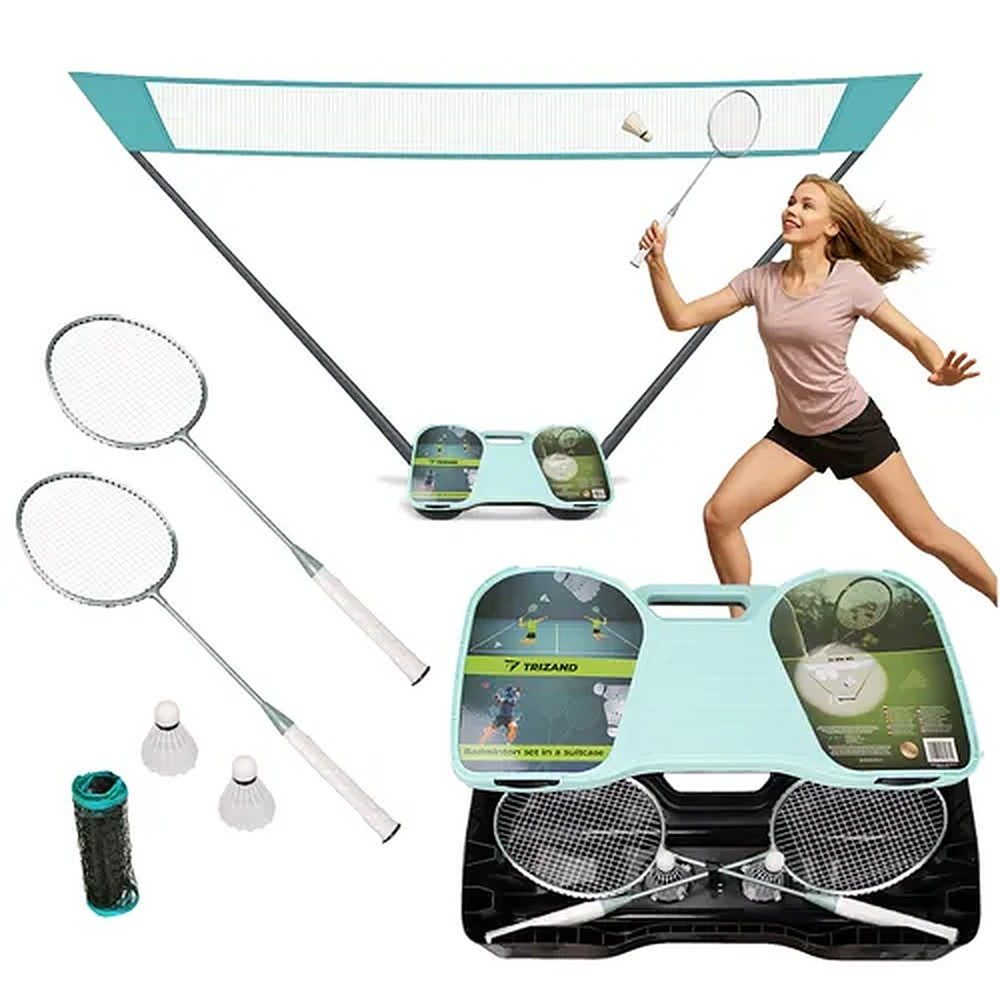 Trizand Badmintonschläger Federballset Gartenspiel Freizeitset, (Spar-Set, 2-tlg., 285 x 155 cm komplett), Set mit Netz, Koffer, Aluschläger, 285 cm