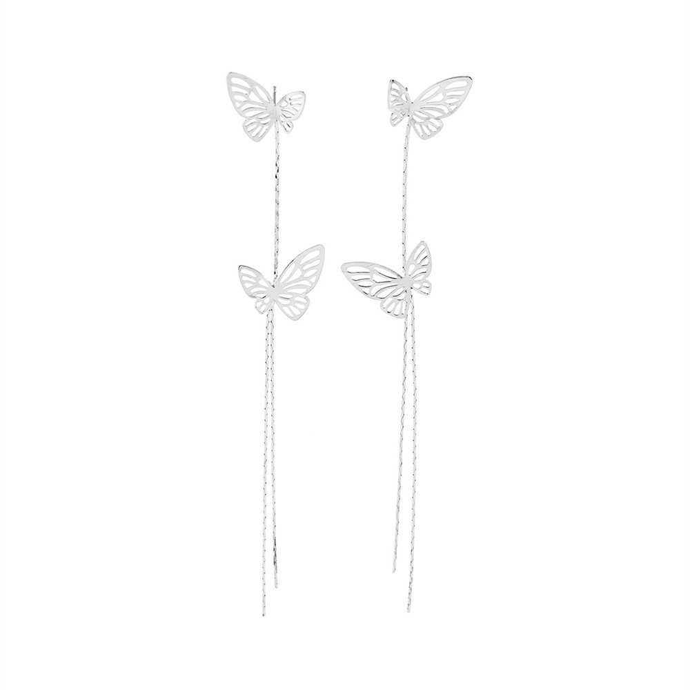 Ohrstecker Paar Damenohrringe, Lange elegante Rouemi Silberfarben Schmetterlingsohrringe