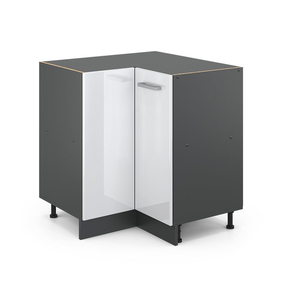 Vicco Eckunterschrank R-Line, Weiß Hochglanz/Anthrazit, 75.6 cm ohne Arbeitsplatte (1-St)