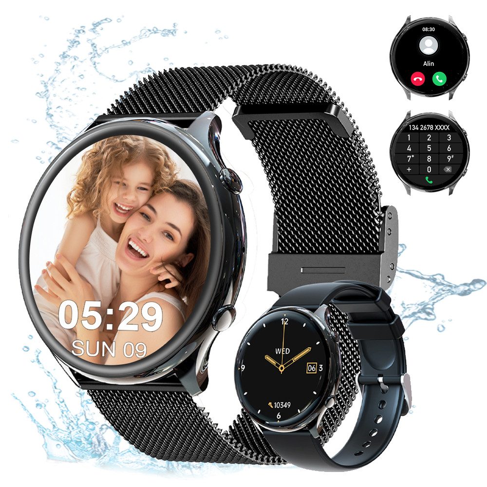 Fitness Tracker Uhr für Damen Herren mit Telefonfunktion Smartwatch