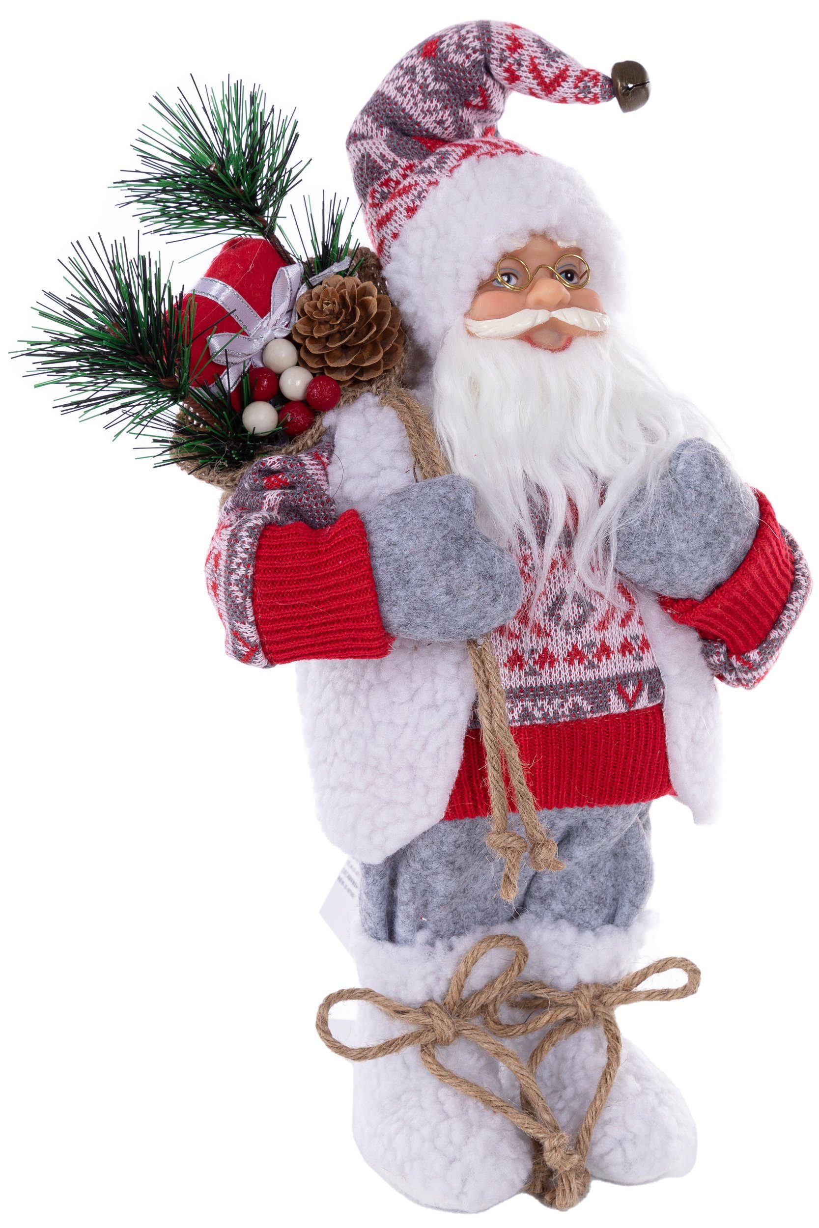 Wohnando Santa Rot-Grau, stehend Weihnachtsmann Dekofigur Claus, Weihnachtsdekoration