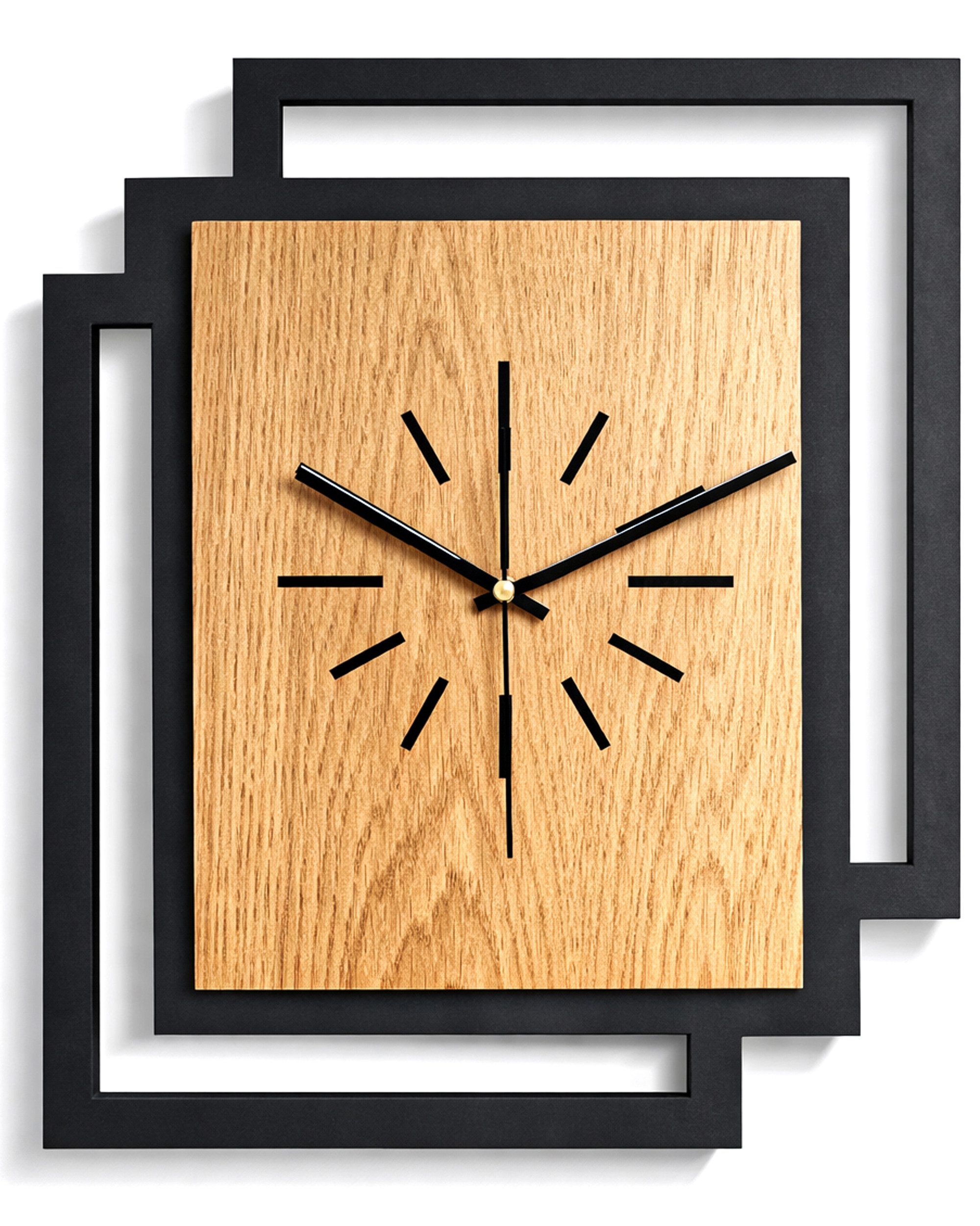 ORNAMENTI Wanduhr Große handgefertigte moderne aus Holz, Hingucker Wanddeko 45 x 55 cm (Rechteckig vertikal ohne Tickgeräusche für Wohnzimmer, ohne Ziffern)