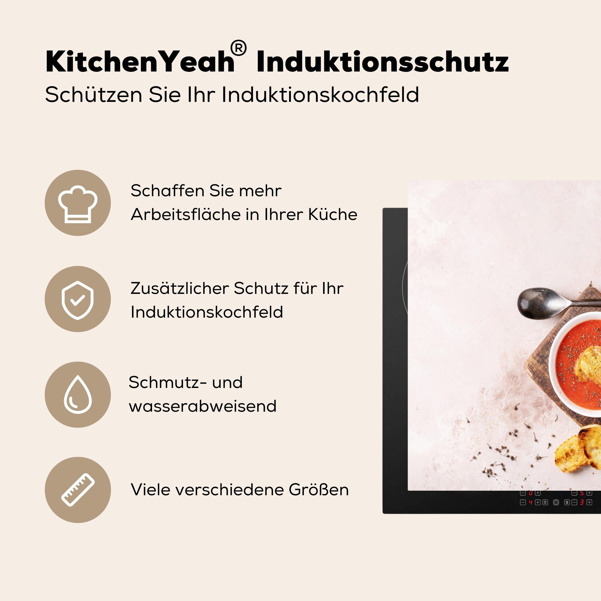 (1 MuchoWow - Induktionskochfeld, Tomate tlg), Kräuter, Induktionsschutz, Küche Ceranfeldabdeckung Vinyl, - Herdblende-/Abdeckplatte - cm, 57x51 Suppe