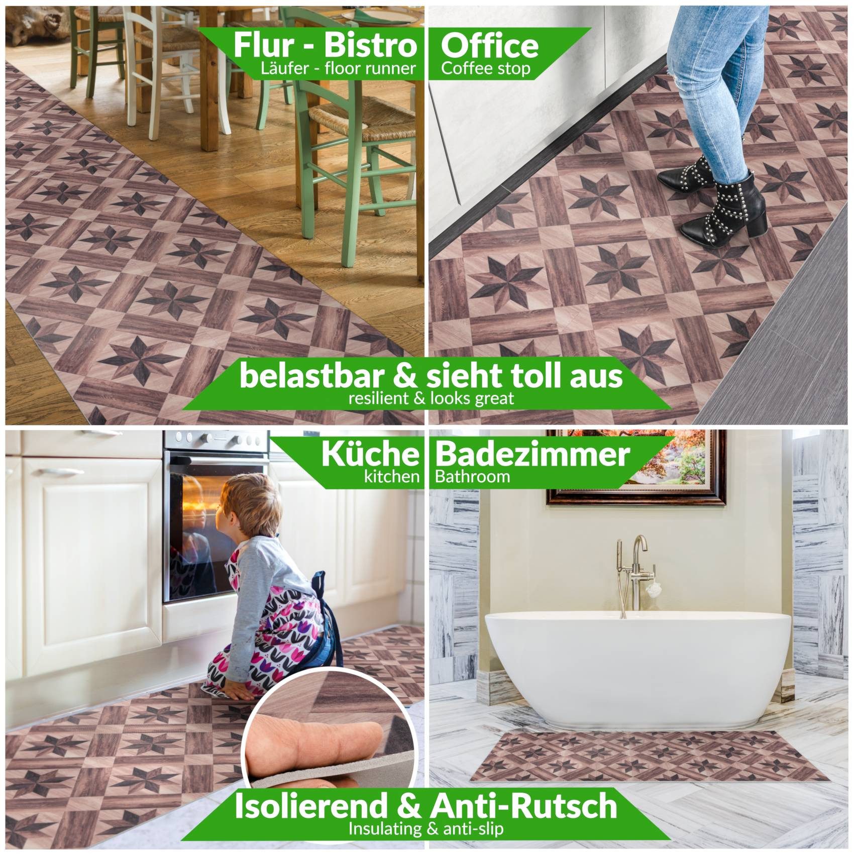 ANRO Küchenläufer Flurteppich TAREK Läufer Küche Textil, Eckig, Höhe: 3 mm, Genarbt PVC