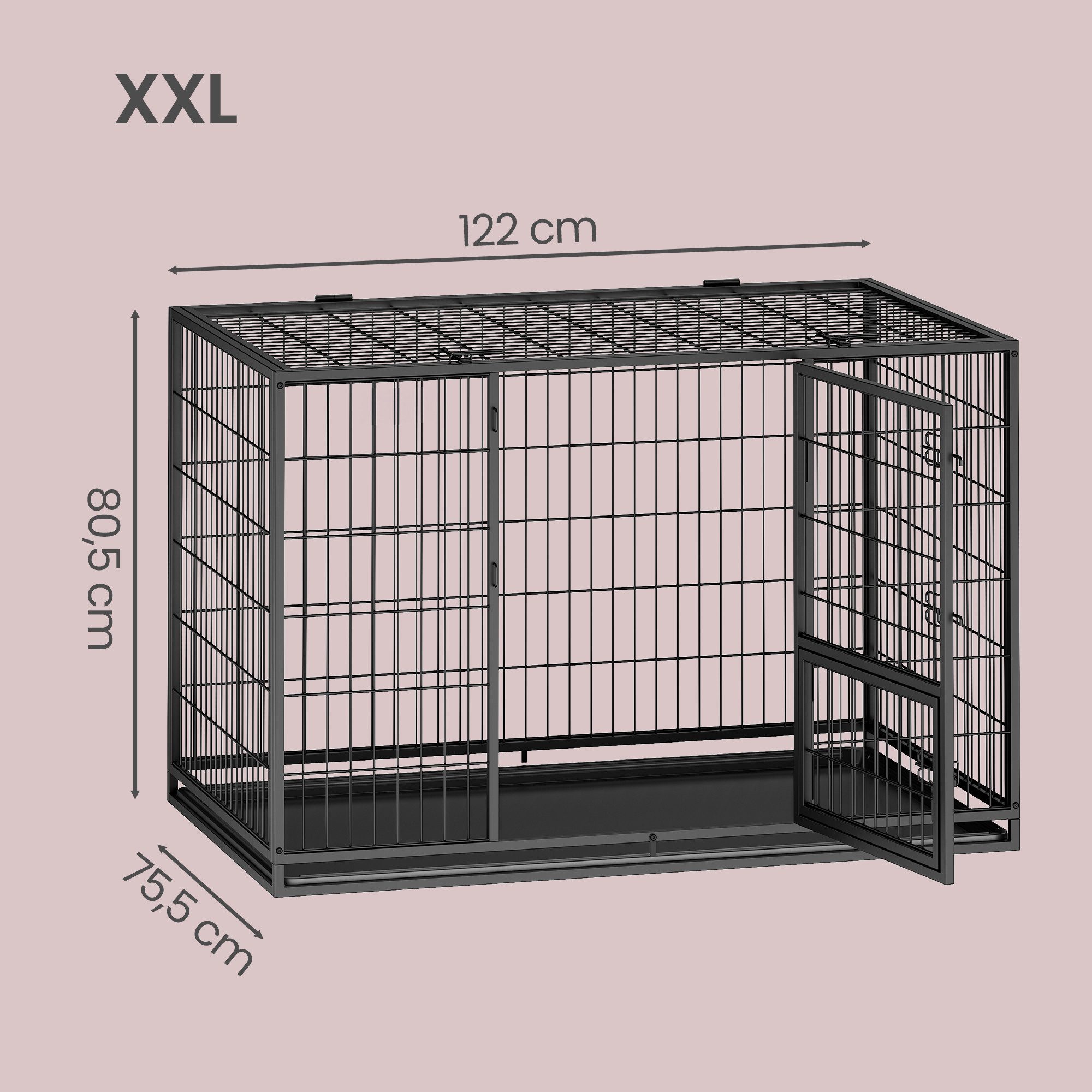 FEANDREA Tiertransportbox hochbelastbar, Gitterbox, transportabler Haustierkäfig, Welpenauslauf, XXL, 122 x 75,5 x 80,5 cm