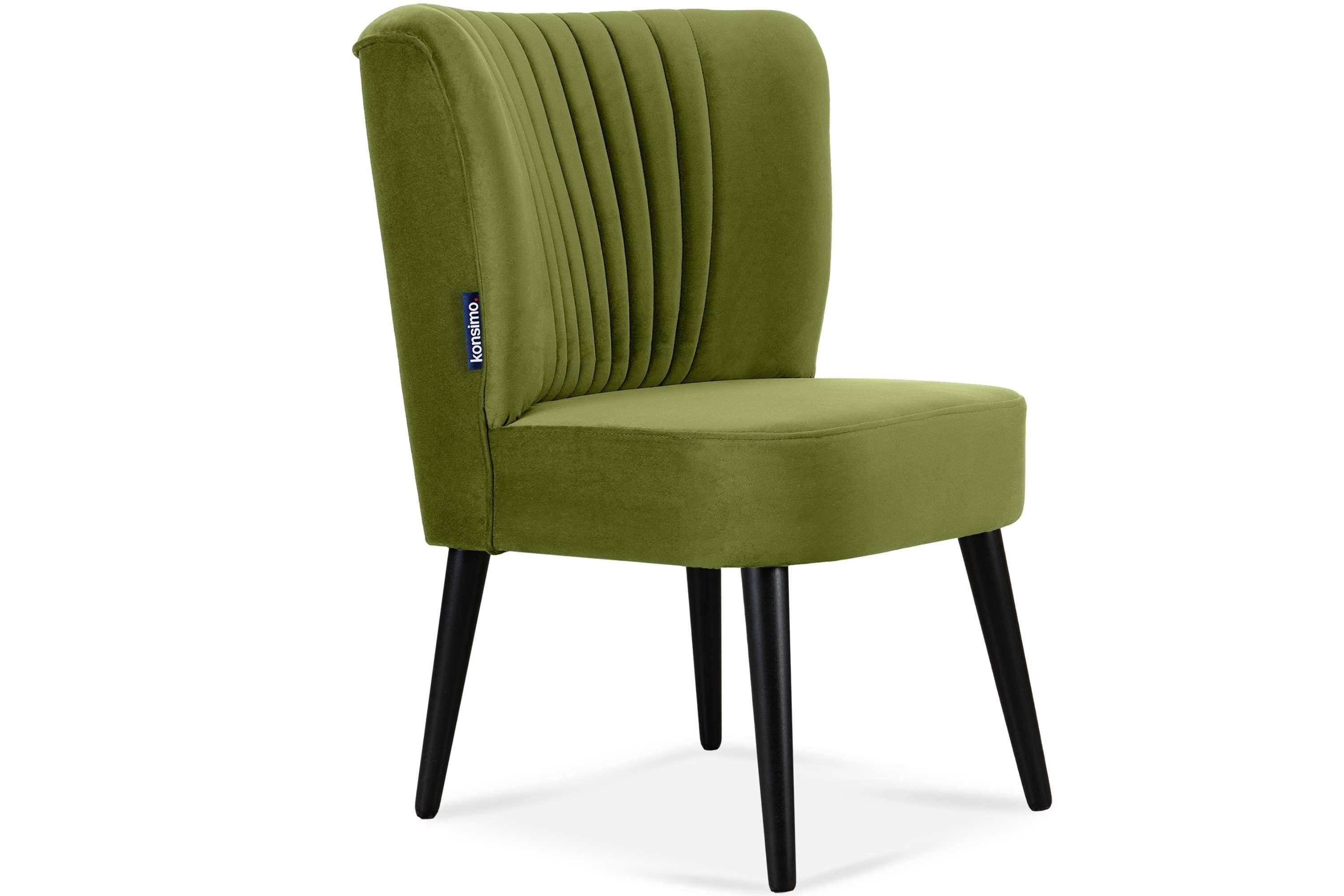 Konsimo Cocktailsessel DUCO Sessel, Ziernaht an der Rückenlehne, schwarz lackierten Beinen aus Buchenholz olivgrün/schwarz | olivgrün