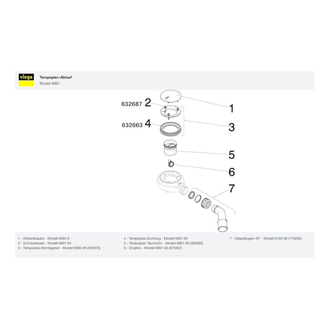 Viega Ablaufgarnitur Viega Ablaufgarnitur Tempoplex Modell 6961, 115 mm x DN40/50 mm