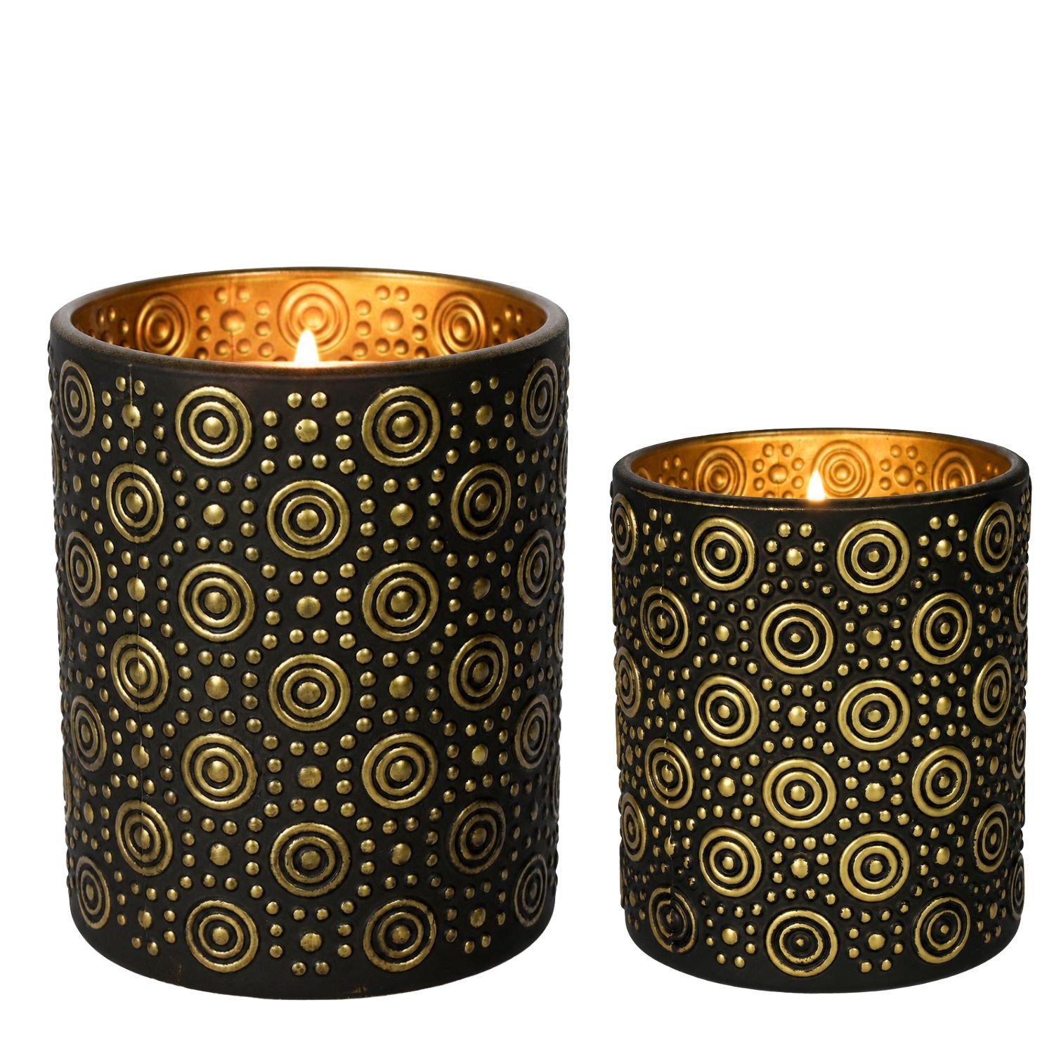 Marrakesch Orient & Mediterran Interior Windlicht Runde Windlichter Hailey 2er-Set aus Glas, Schwarz-Gold 10 und 12,5 cm (2 St), Handarbeit