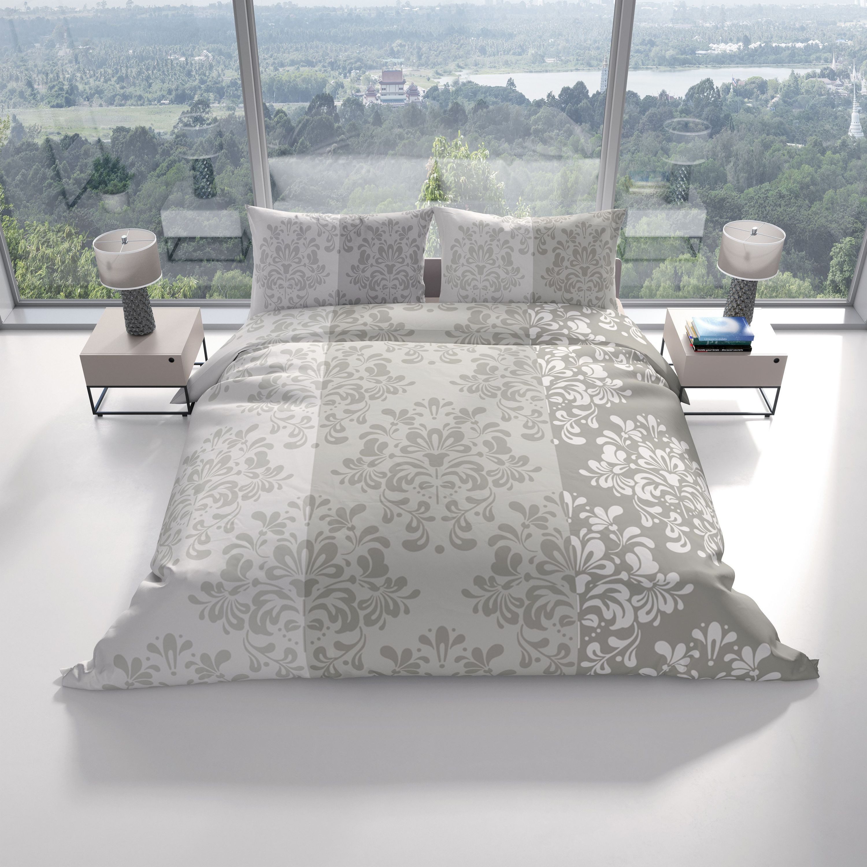 Leonado Vicenti Bettwäsche Biber Baumwolle, Biber, 2 teilig, warm und kuschelig, elegantes Design in Taupe und Beige – Bild 2 von 5